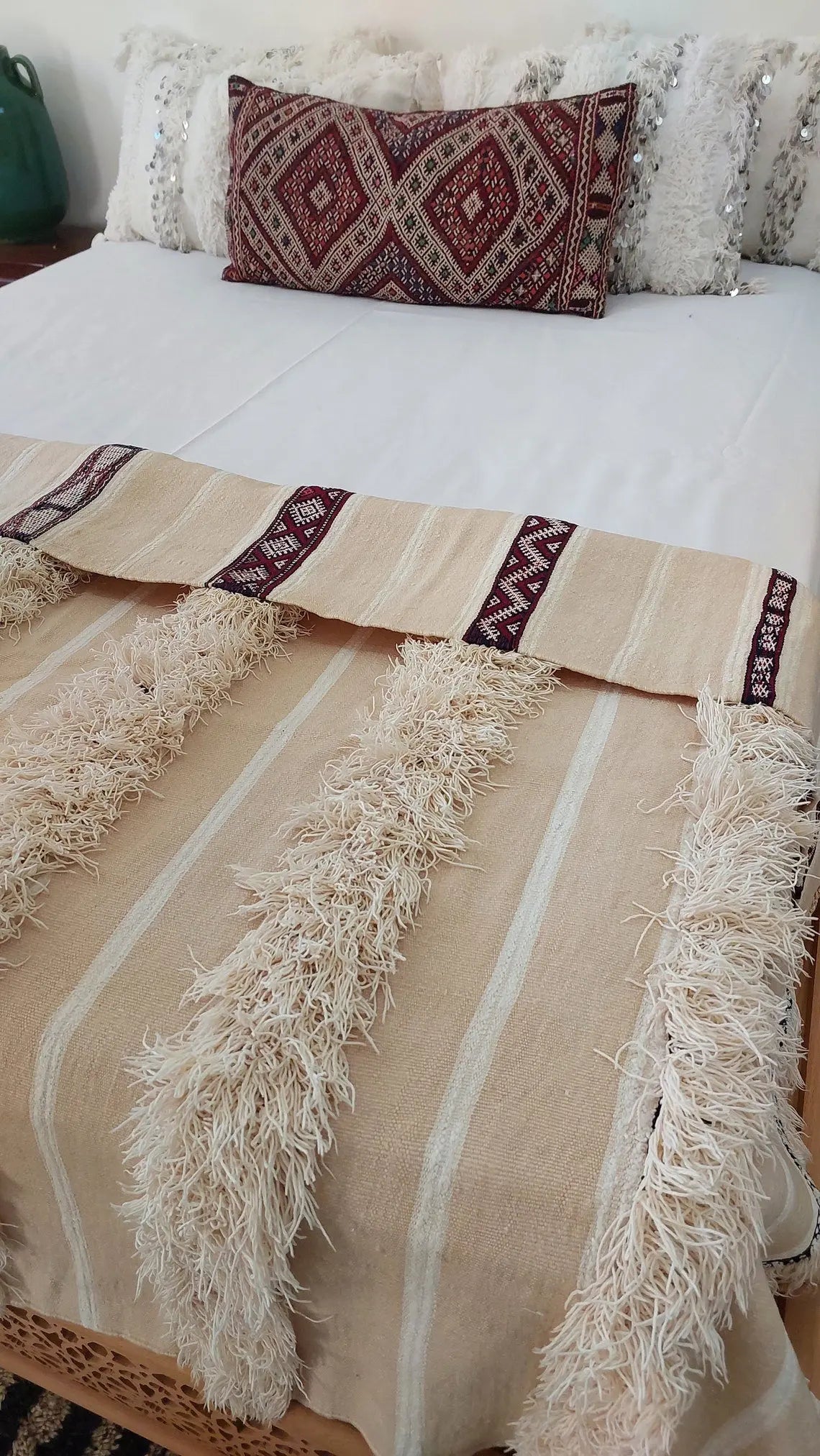 Authentic Moroccan Wedding Blanket, Without Sequins, Vintage Berber Handira. 3.9x6ft MoroccanBazzArts