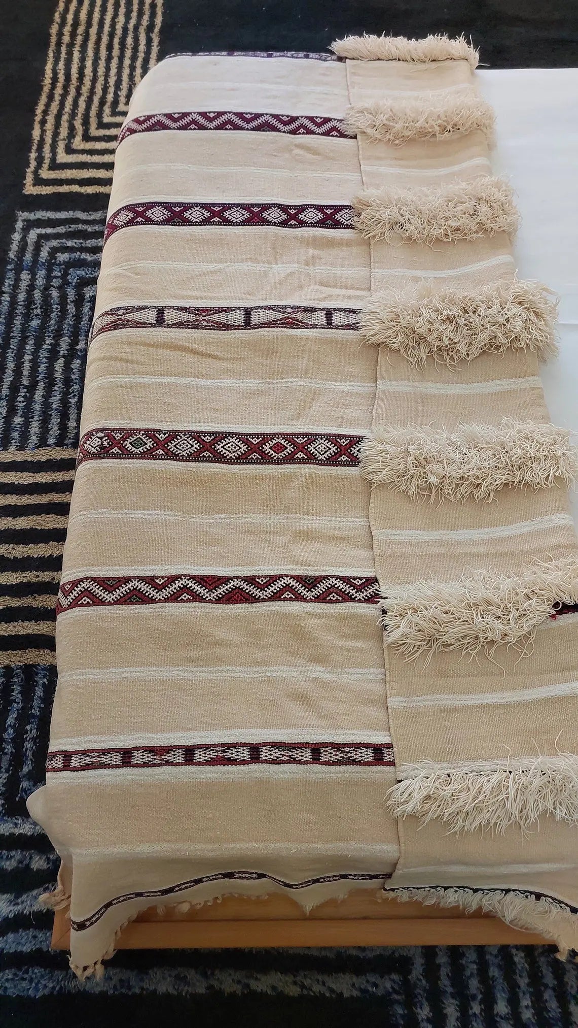 Authentic Moroccan Wedding Blanket, Without Sequins, Vintage Berber Handira. 3.9x6ft MoroccanBazzArts