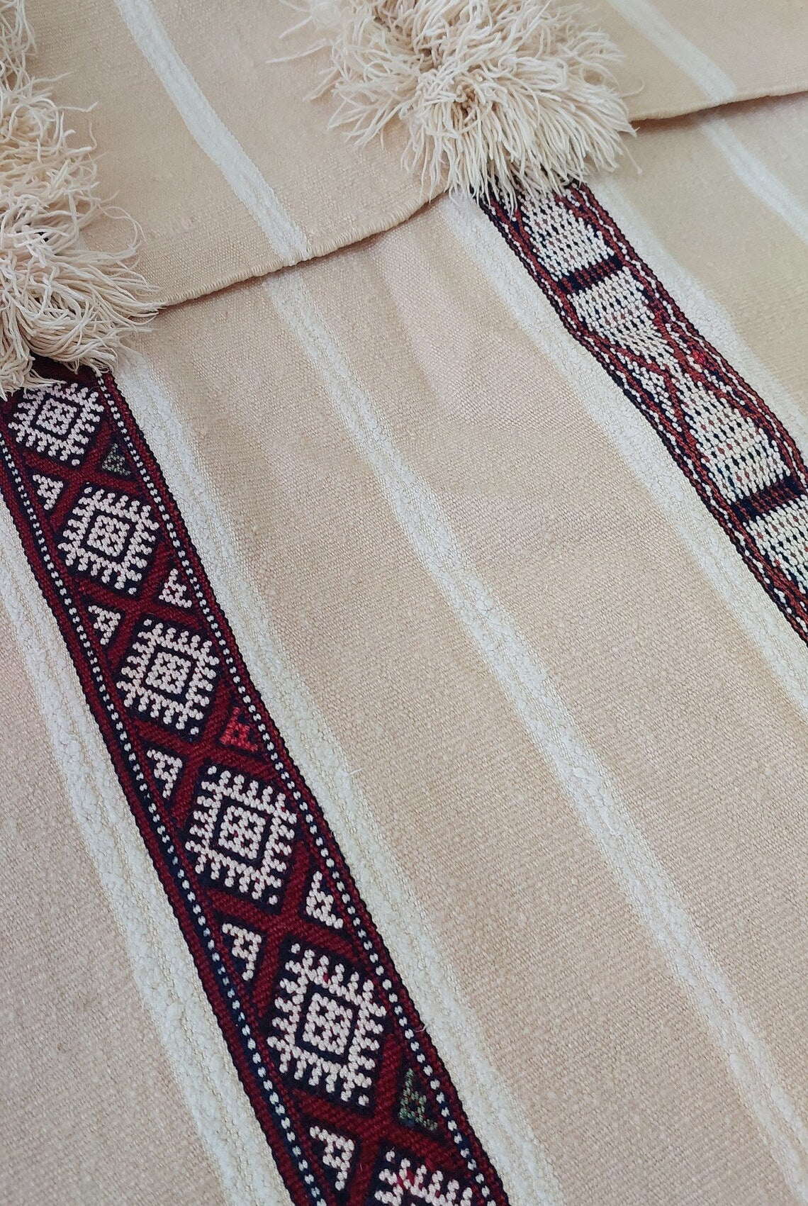 Authentic Moroccan Wedding Blanket, Without Sequins, Vintage Berber Handira. 3.9x6ft MoroccanBazzArts