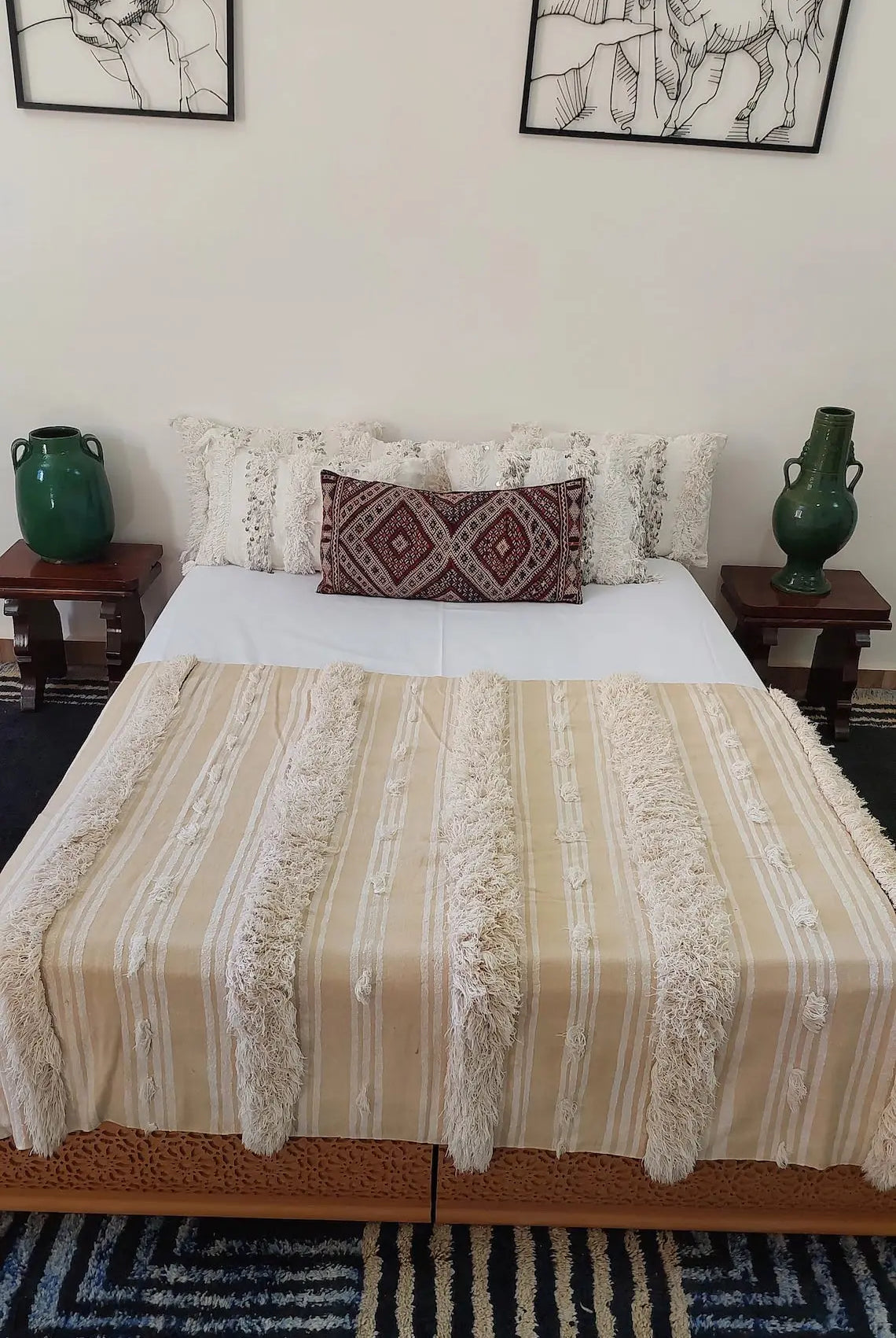 Moroccan Wedding Blanket, "Mona" Authentic Berber, Handira, Throw Blanket. 4x6.5ft MoroccanBazzArts