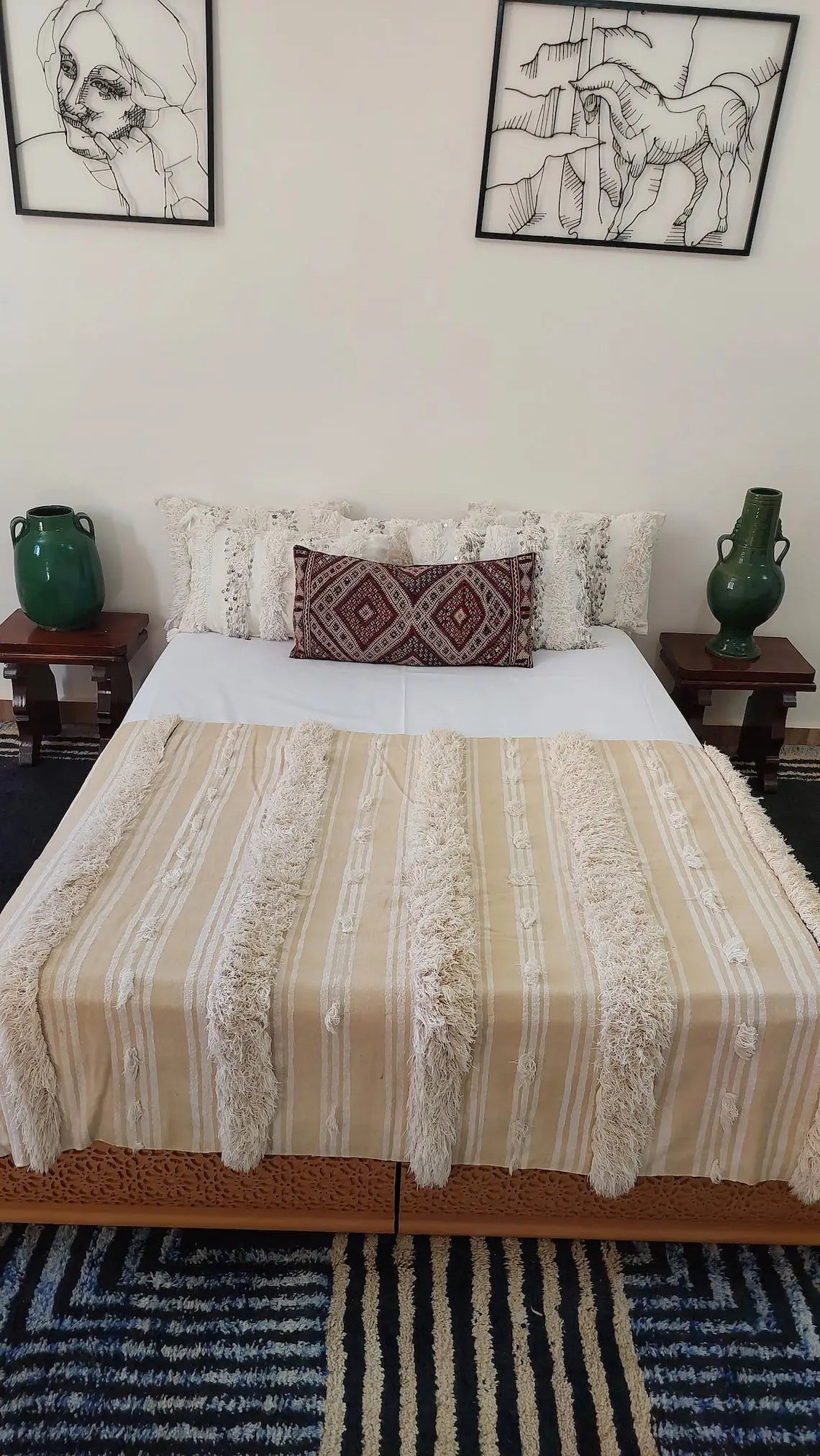 Moroccan Wedding Blanket, "Mona" Authentic Berber, Handira, Throw Blanket. 4x6.5ft MoroccanBazzArts