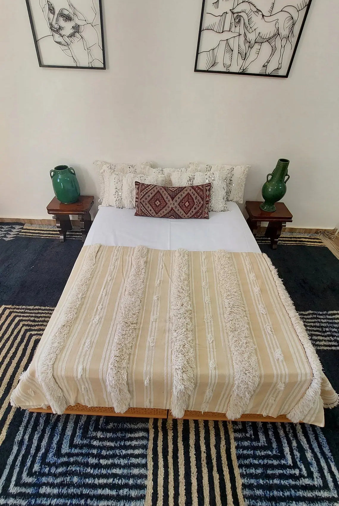 Moroccan Wedding Blanket, "Mona" Authentic Berber, Handira, Throw Blanket. 4x6.5ft MoroccanBazzArts