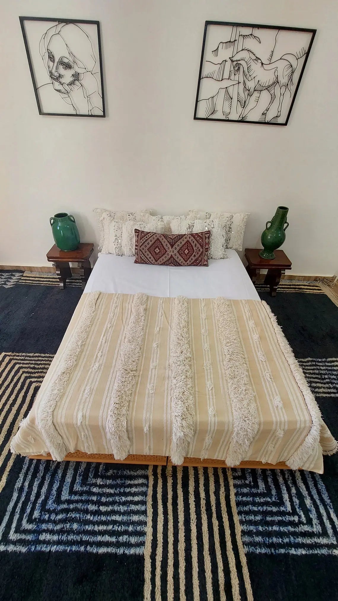 Moroccan Wedding Blanket, "Mona" Authentic Berber, Handira, Throw Blanket. 4x6.5ft MoroccanBazzArts