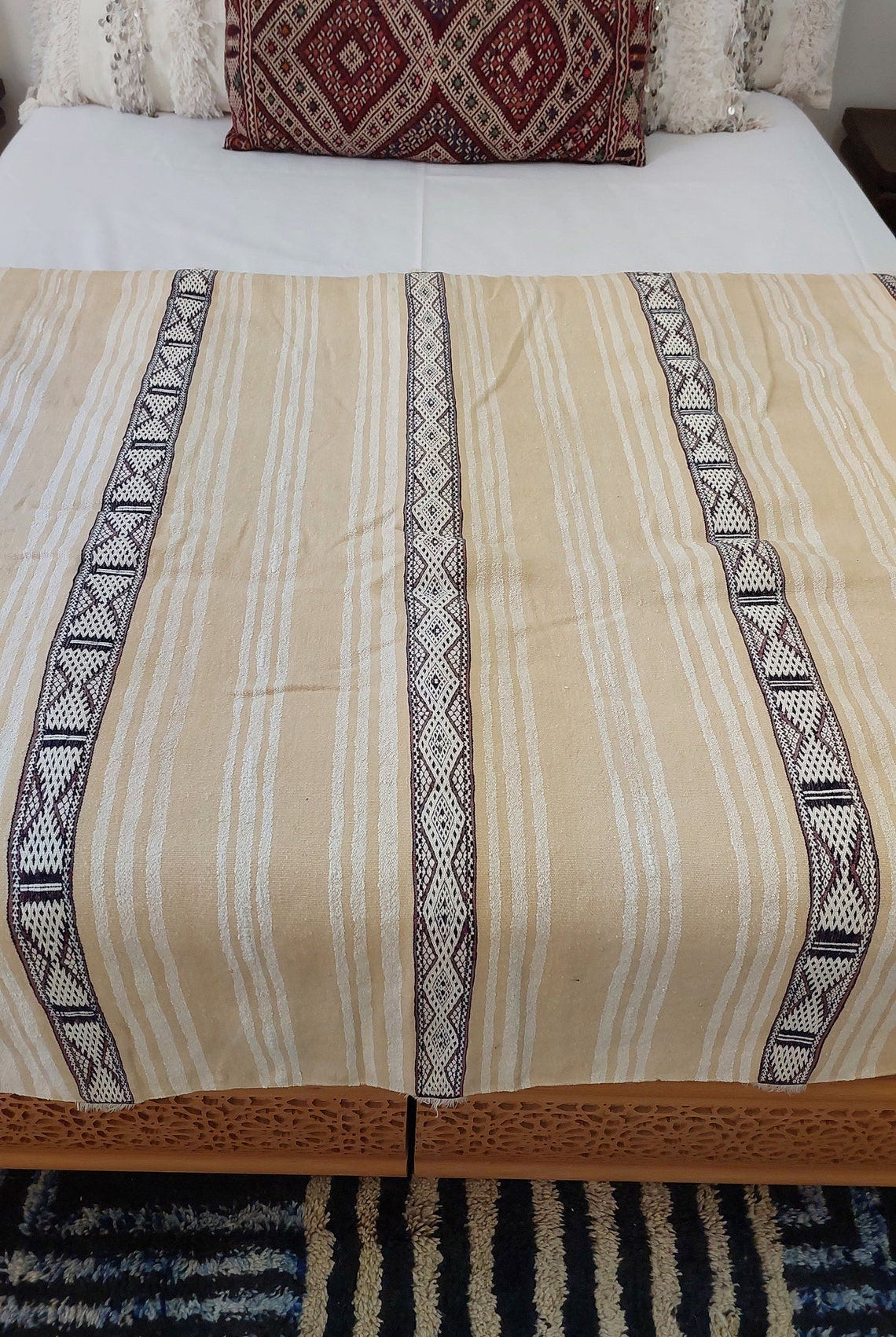 Moroccan Wedding Blanket, "Mona" Authentic Berber, Handira, Throw Blanket. 4x6.5ft MoroccanBazzArts