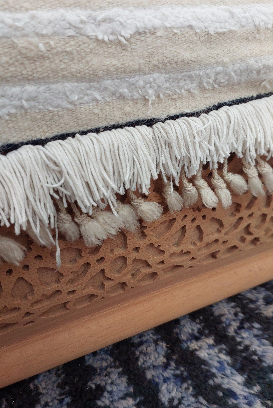 Authentic Moroccan Berber Handira Wedding Blanket - Mona White Throw for Bedroom Decor 3.6x6.10 ft MoroccanBazzArts