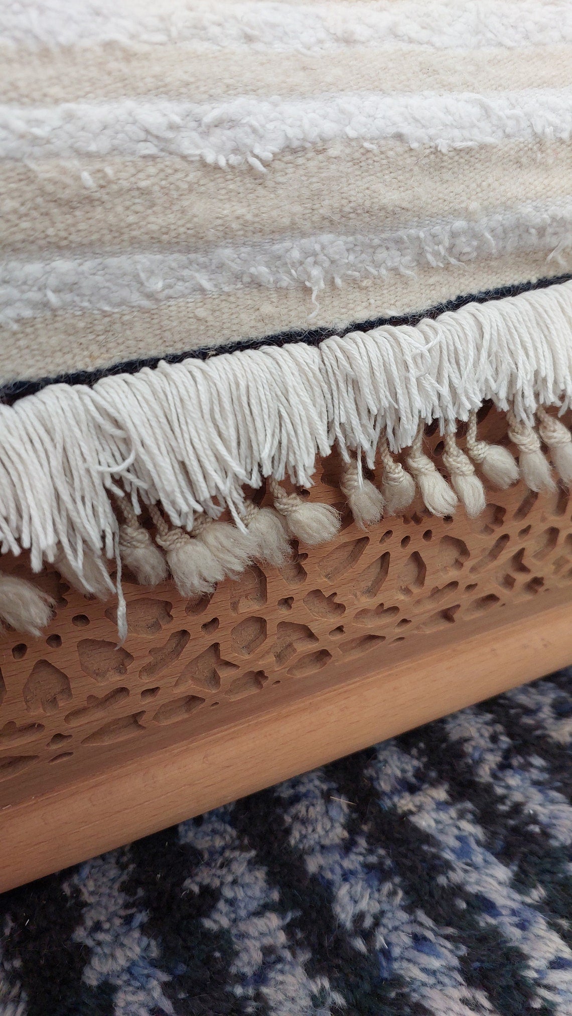 Authentic Moroccan Berber Handira Wedding Blanket - Mona White Throw for Bedroom Decor 3.6x6.10 ft MoroccanBazzArts
