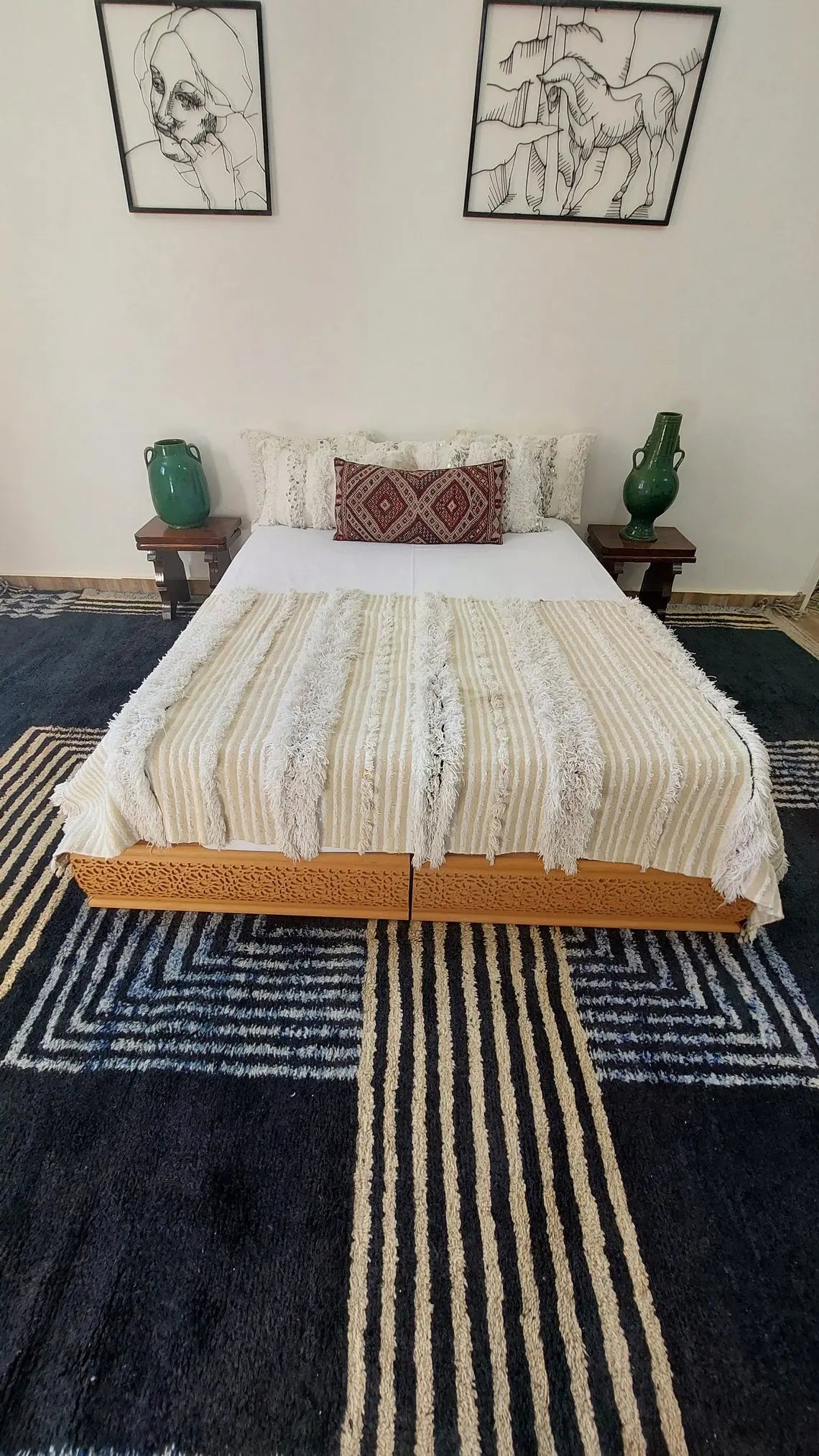 Authentic Moroccan Berber Handira Wedding Blanket - Mona White Throw for Bedroom Decor 3.6x6.10 ft MoroccanBazzArts
