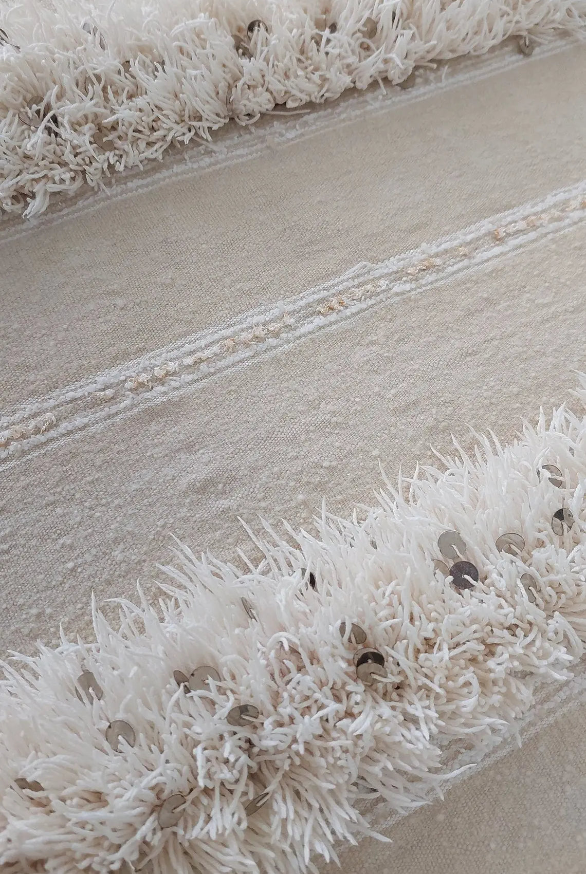 Handira Bed Throw Cream Fringe: Authentic Moroccan 4x7ft Boho Blanket Neutral Sofa Decor MoroccanBazzArts