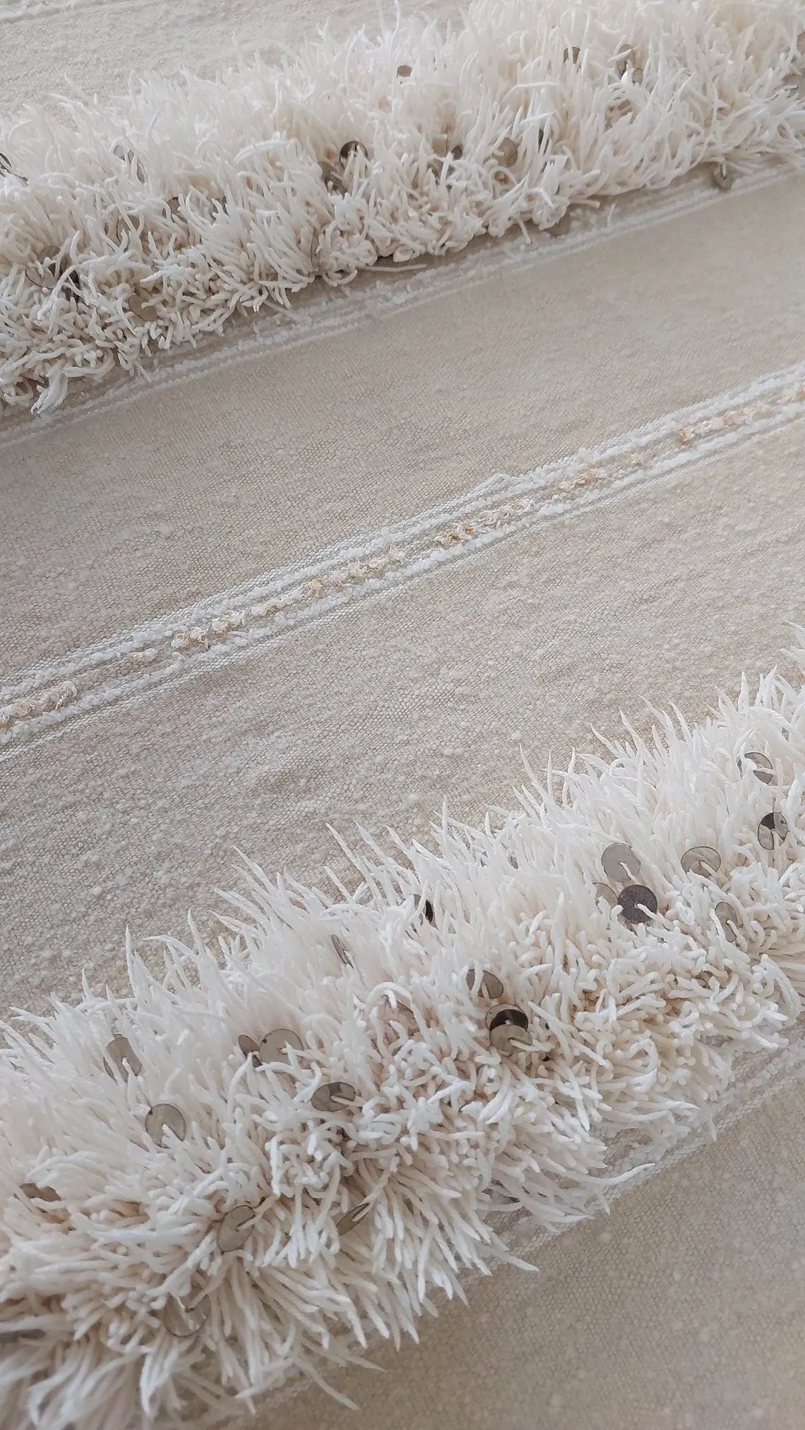 Handira Bed Throw Cream Fringe: Authentic Moroccan 4x7ft Boho Blanket Neutral Sofa Decor MoroccanBazzArts