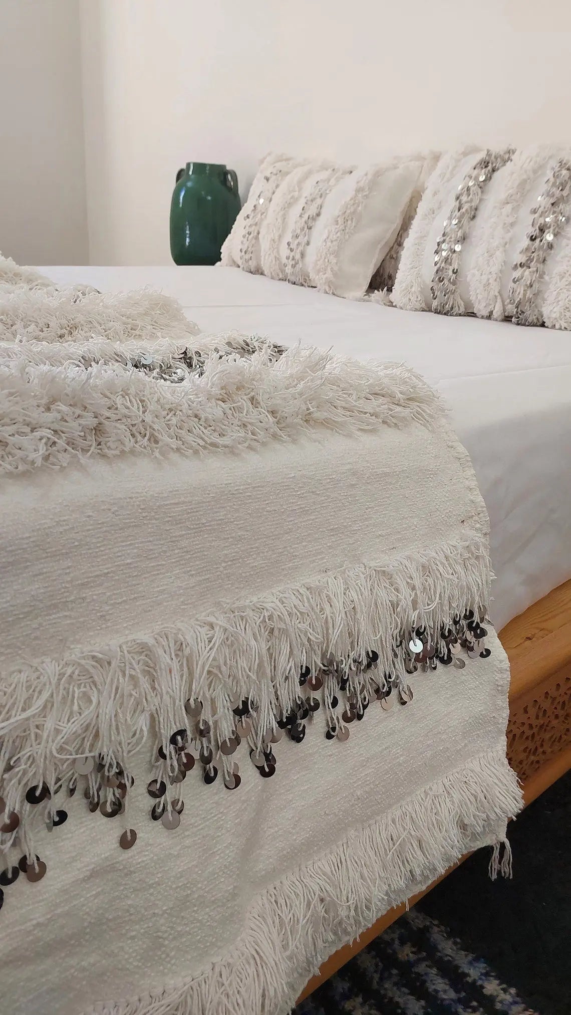 New Handmade Moroccan Wedding Blanket, Berber Handira, Throw Blanket, Size 112x226cm MoroccanBazzArts