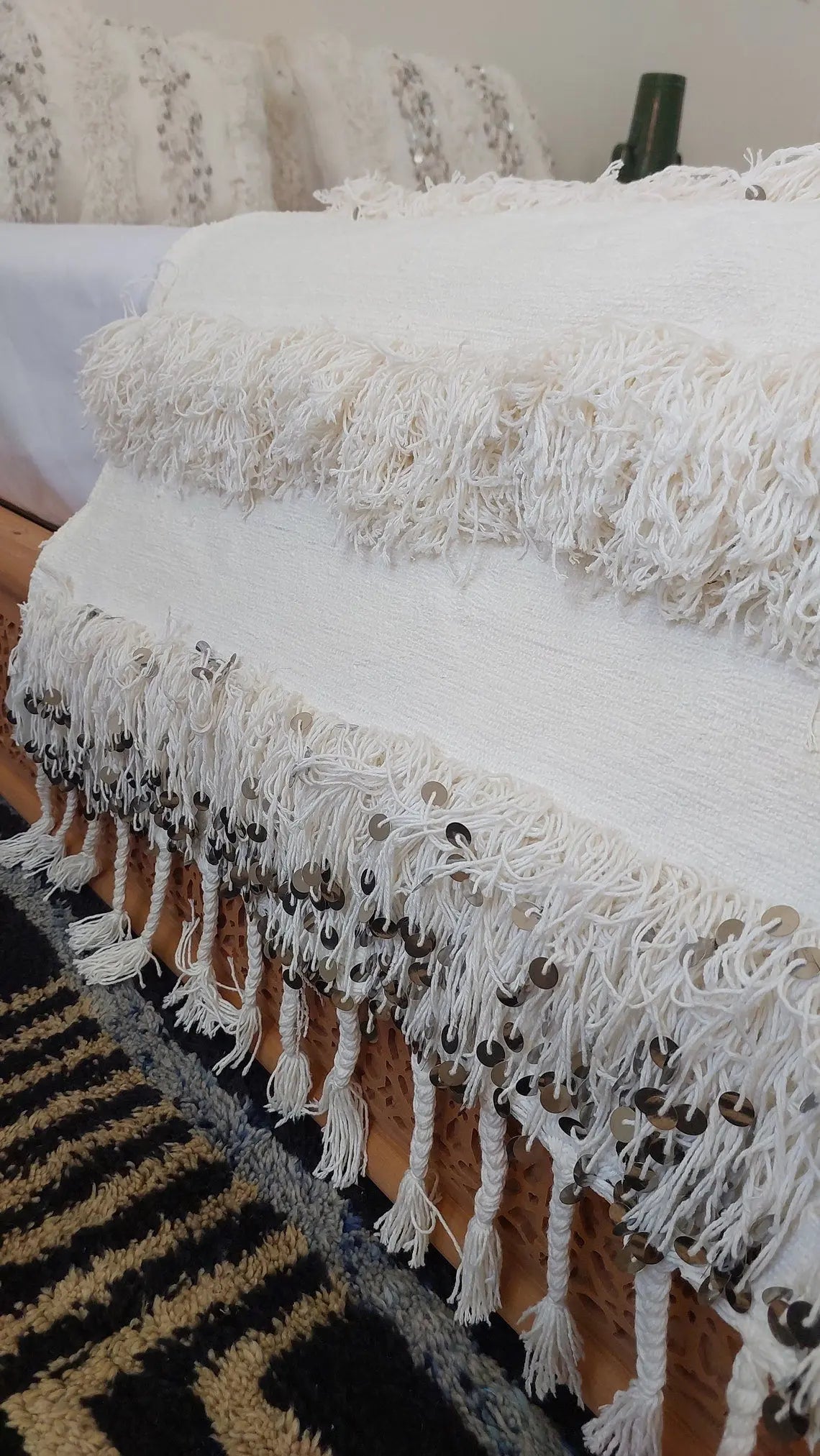 New Handmade Moroccan Wedding Blanket, Berber Handira, Throw Blanket, Size 112x226cm MoroccanBazzArts
