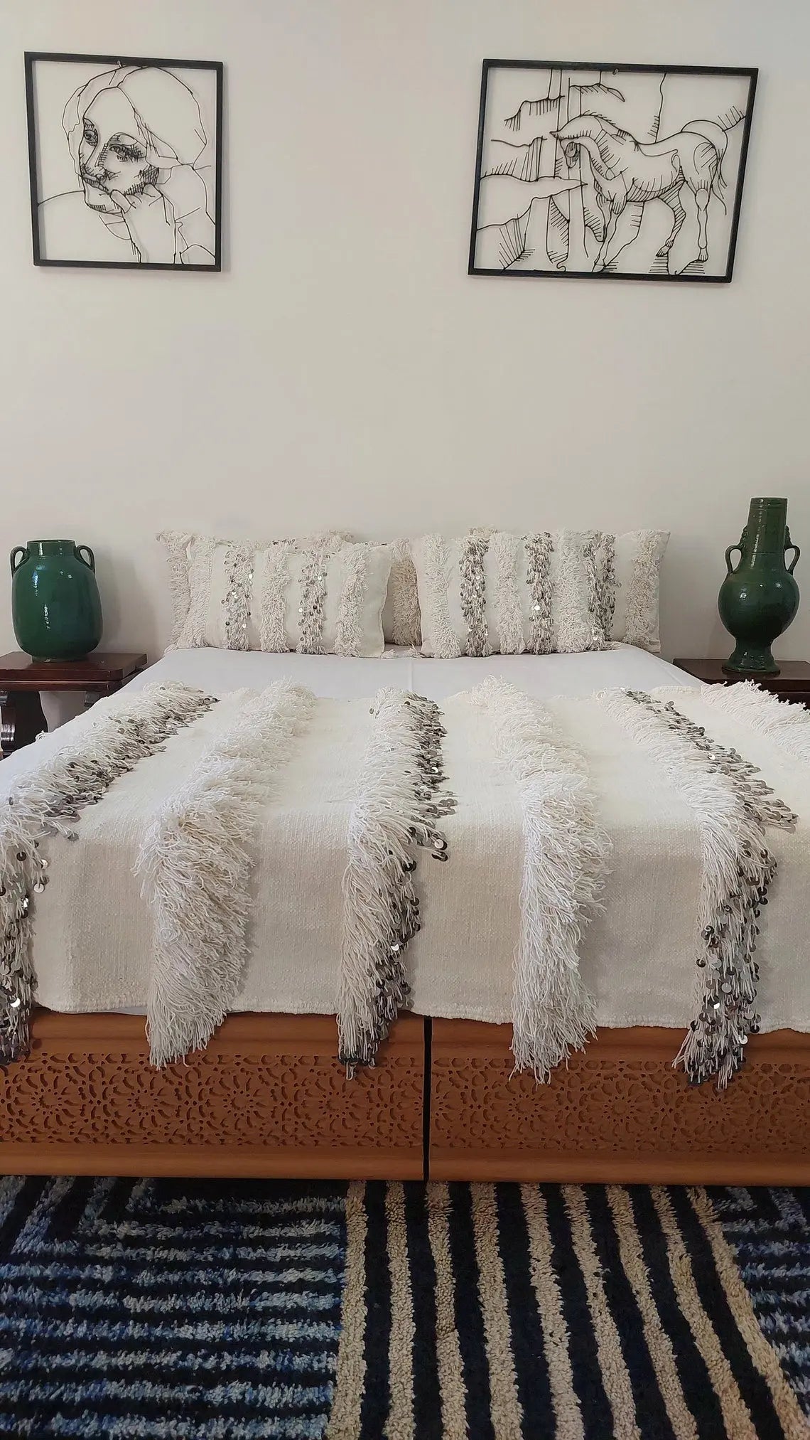 New Handmade Moroccan Wedding Blanket, Berber Handira, Throw Blanket, Size 112x226cm MoroccanBazzArts