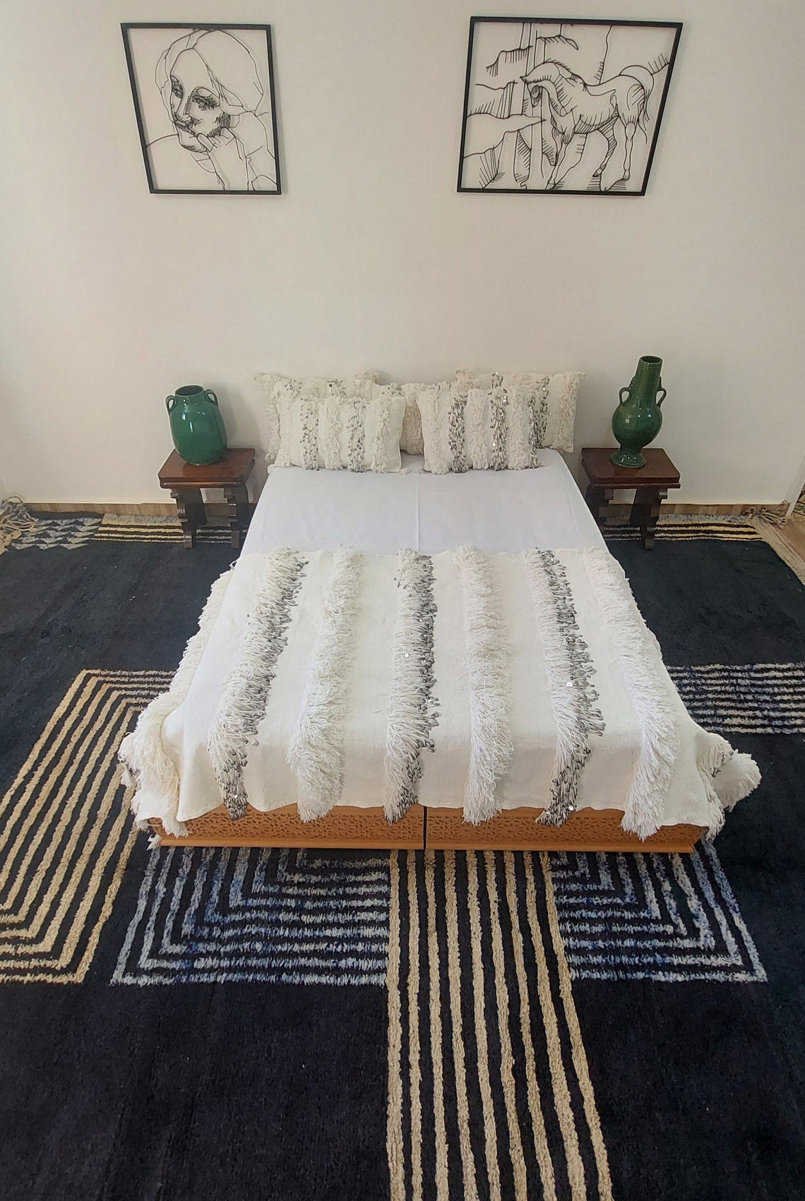 New Handmade Moroccan Wedding Blanket, Berber Handira, Throw Blanket, Size 112x226cm MoroccanBazzArts