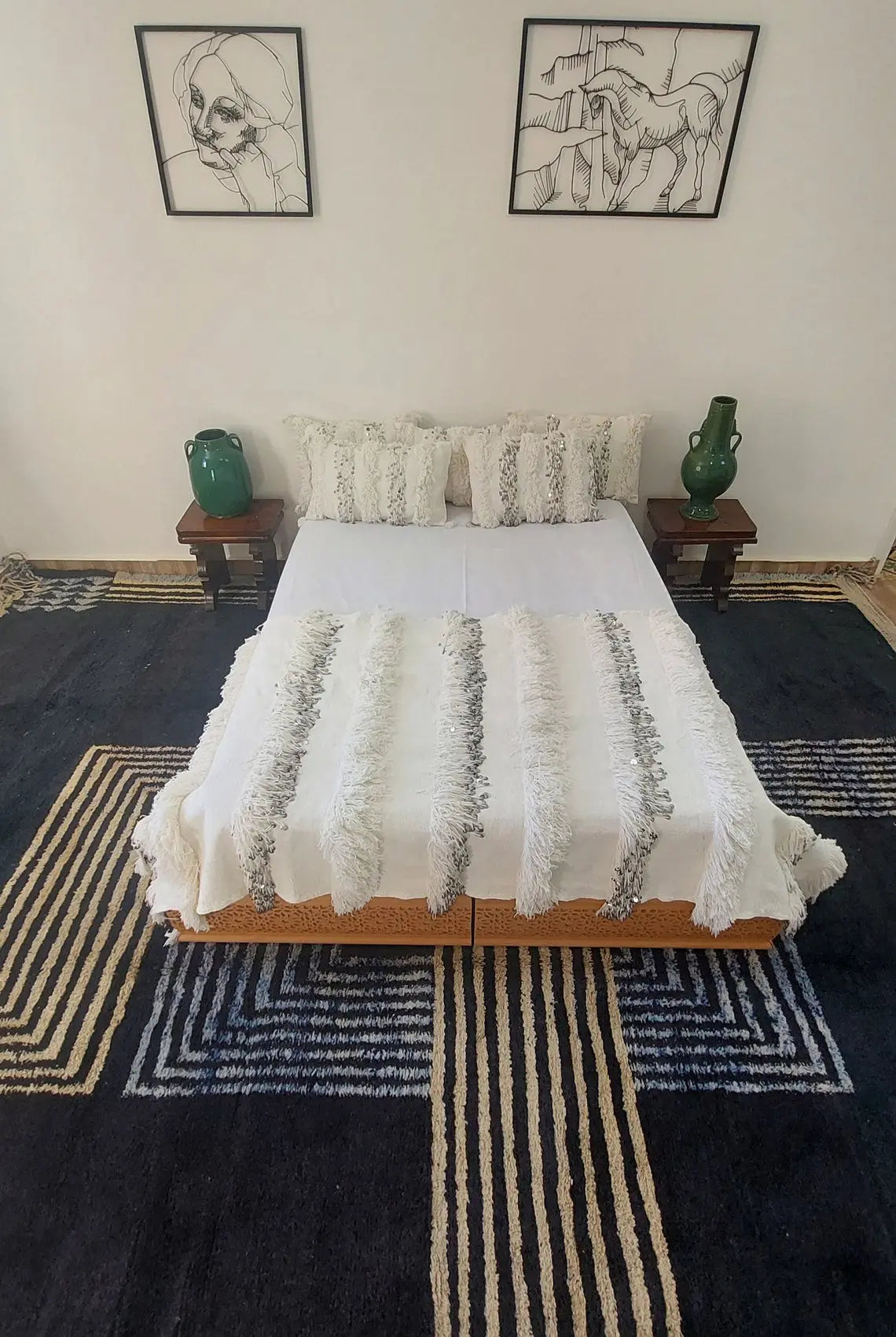 New Handmade Moroccan Wedding Blanket, Berber Handira, Throw Blanket, Size 112x226cm MoroccanBazzArts
