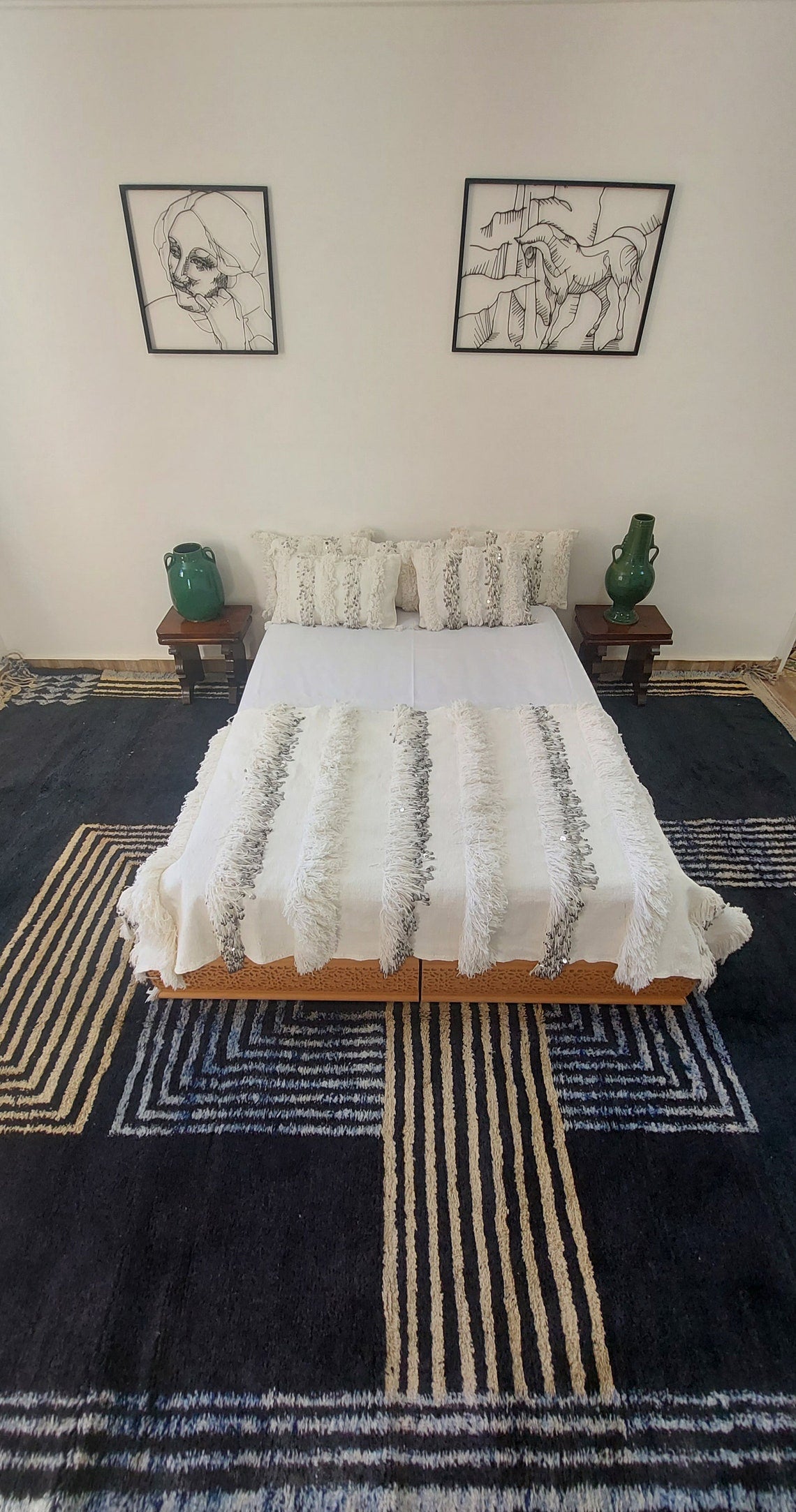 New Handmade Moroccan Wedding Blanket, Berber Handira, Throw Blanket, Size 112x226cm MoroccanBazzArts