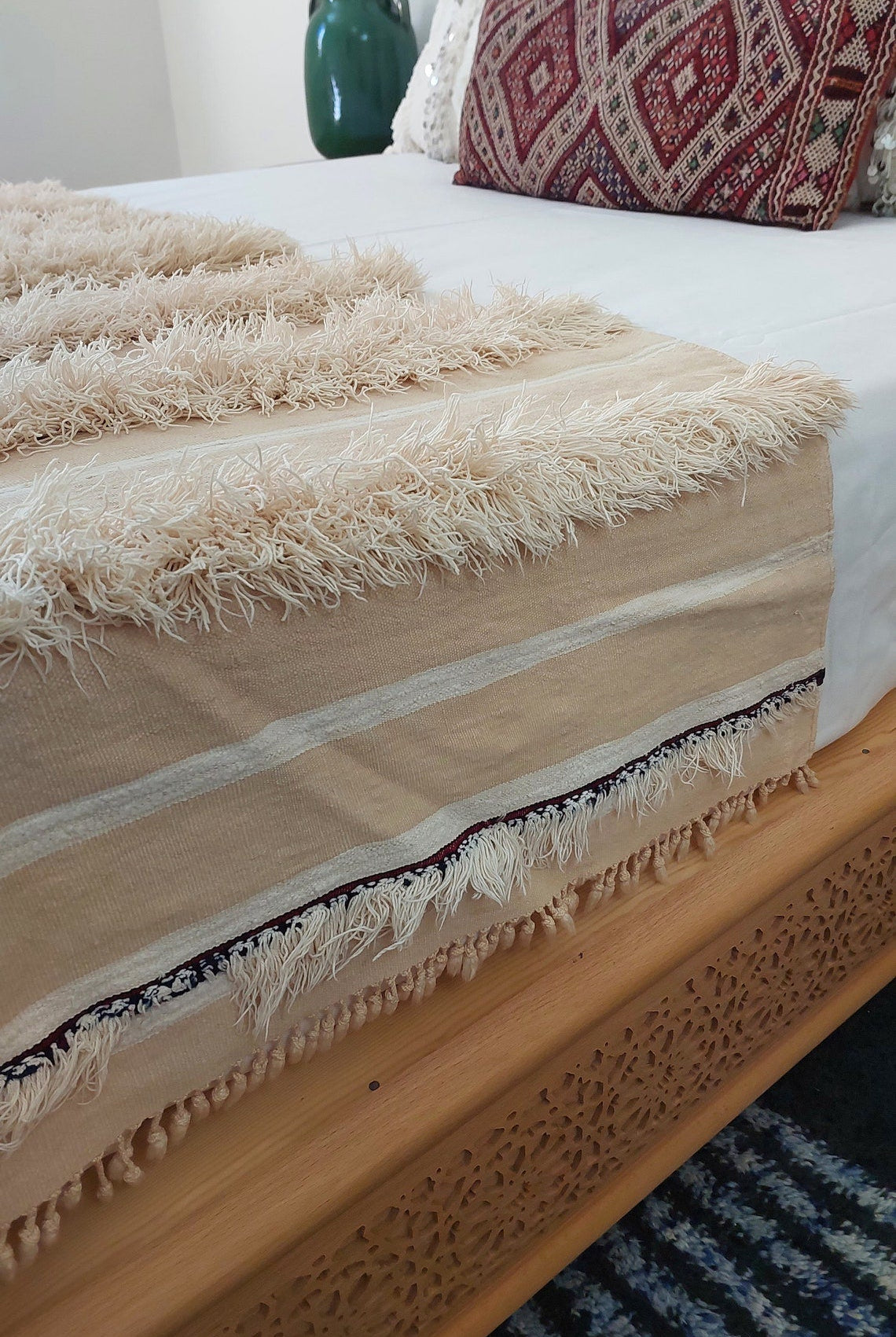 Authentic Moroccan Wedding Blanket, Without Sequins, Vintage Berber Handira. 3.9x6ft MoroccanBazzArts