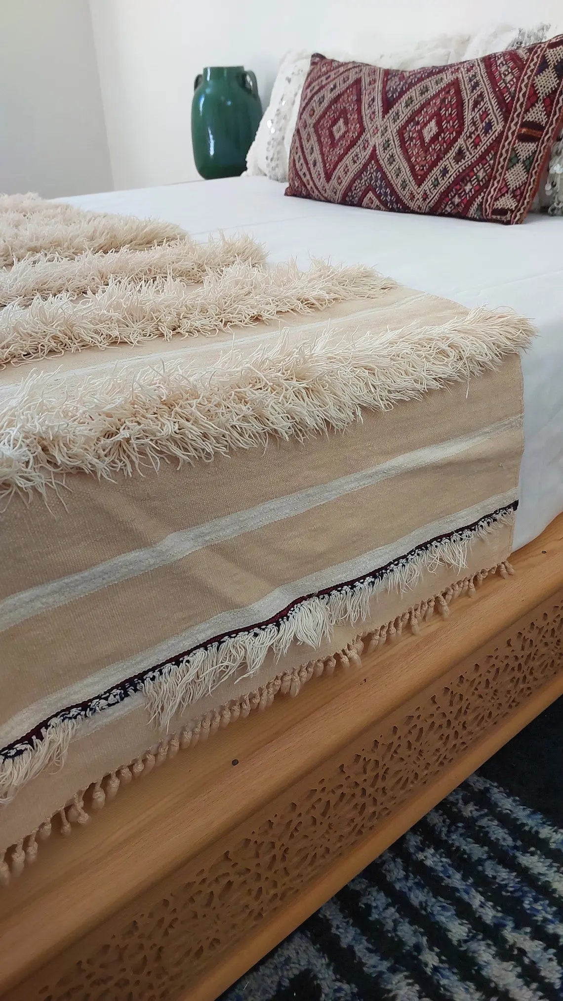 Authentic Moroccan Wedding Blanket, Without Sequins, Vintage Berber Handira. 3.9x6ft MoroccanBazzArts