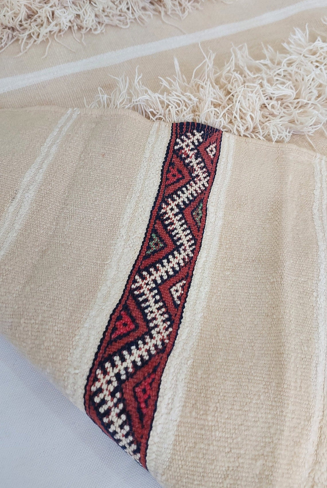 Authentic Moroccan Wedding Blanket, Without Sequins, Vintage Berber Handira. 3.9x6ft MoroccanBazzArts