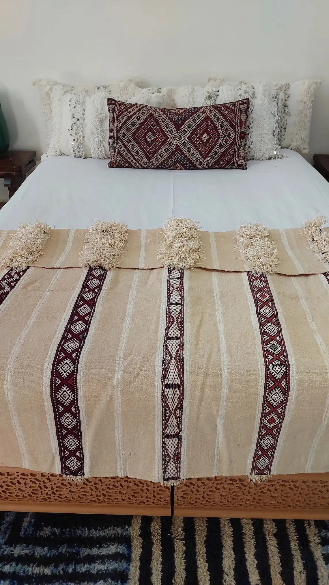 Authentic Moroccan Wedding Blanket, Without Sequins, Vintage Berber Handira. 3.9x6ft MoroccanBazzArts