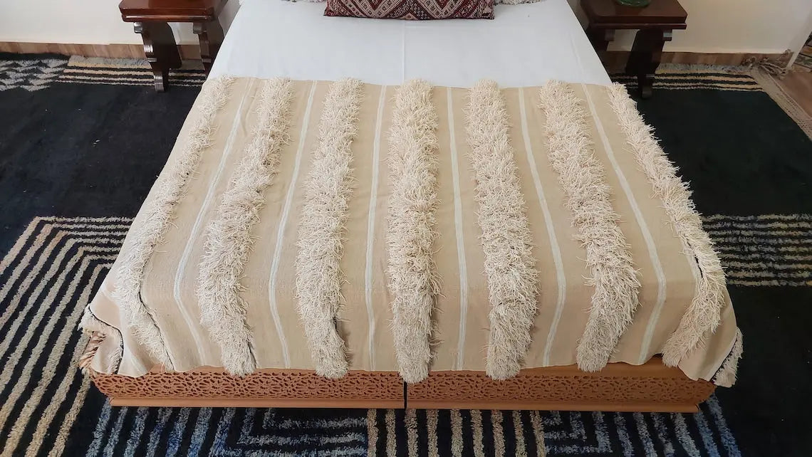 Authentic Moroccan Wedding Blanket, Without Sequins, Vintage Berber Handira. 3.9x6ft MoroccanBazzArts