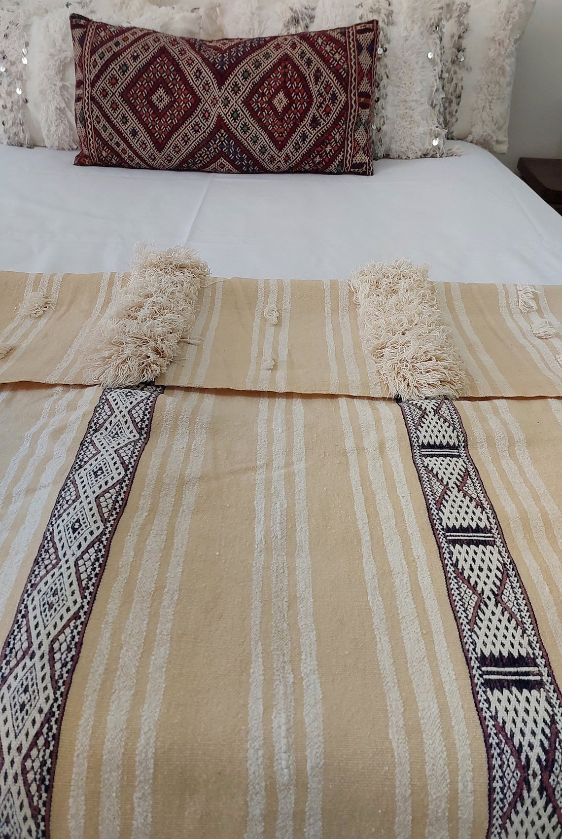Moroccan Wedding Blanket, "Mona" Authentic Berber, Handira, Throw Blanket. 4x6.5ft MoroccanBazzArts