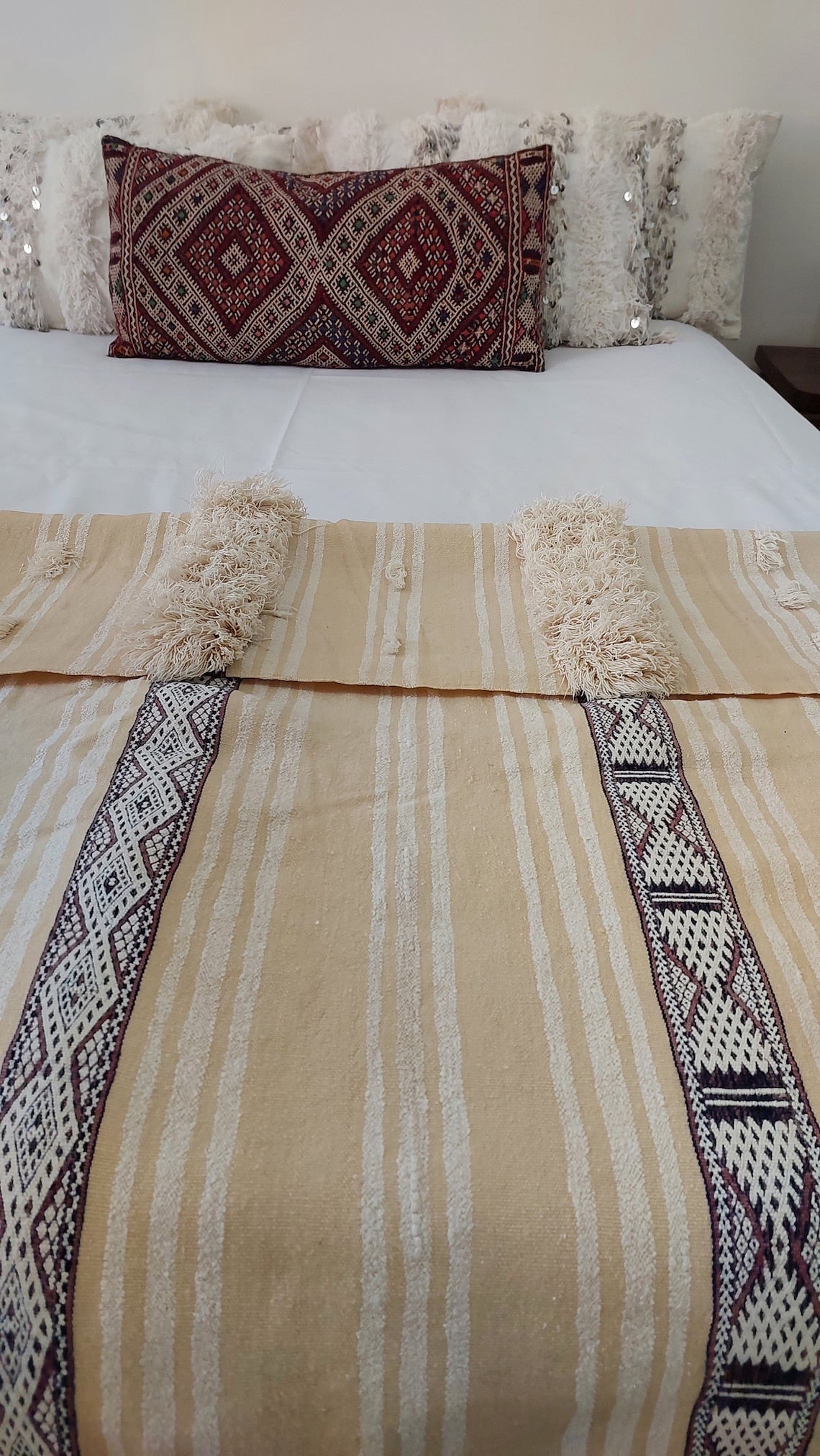 Moroccan Wedding Blanket, "Mona" Authentic Berber, Handira, Throw Blanket. 4x6.5ft MoroccanBazzArts