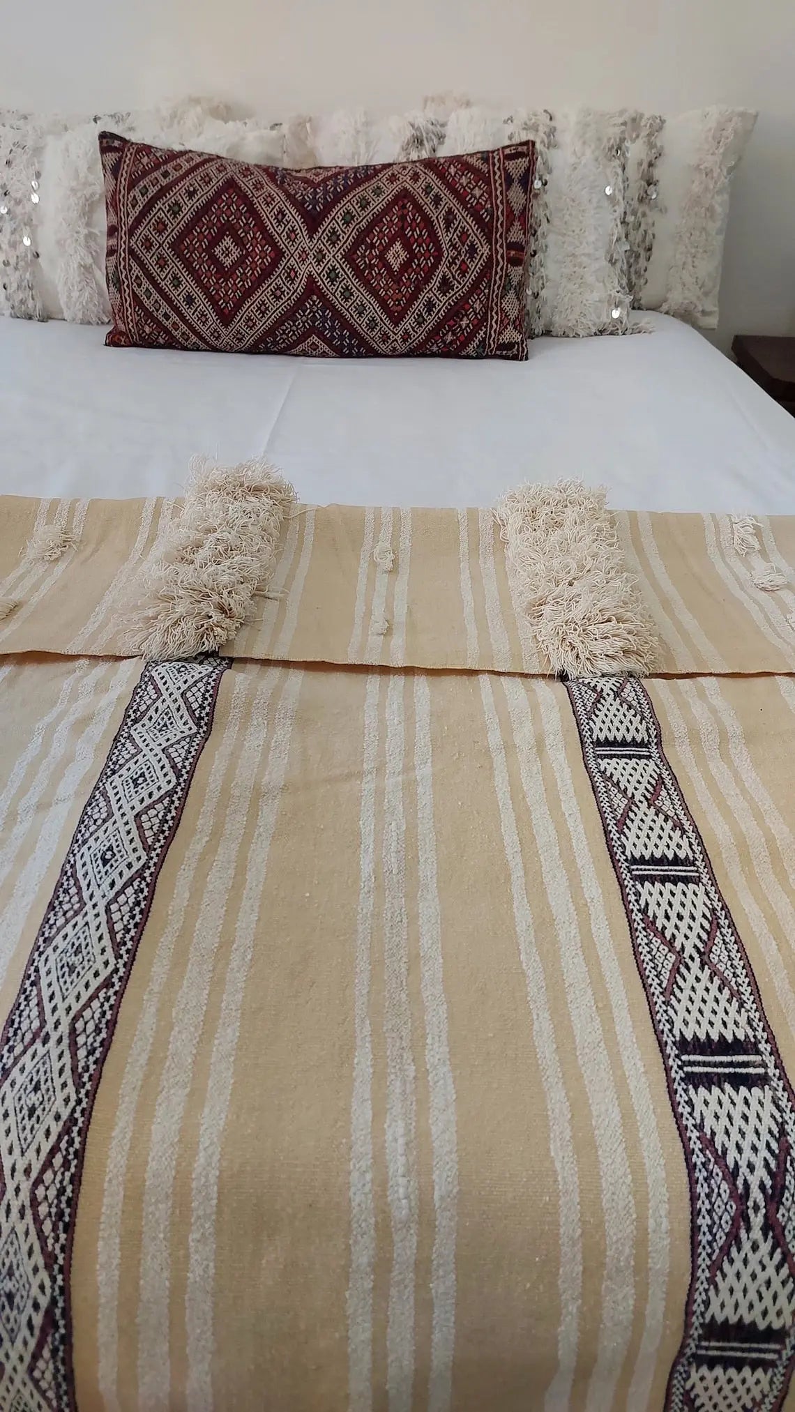 Moroccan Wedding Blanket, "Mona" Authentic Berber, Handira, Throw Blanket. 4x6.5ft MoroccanBazzArts