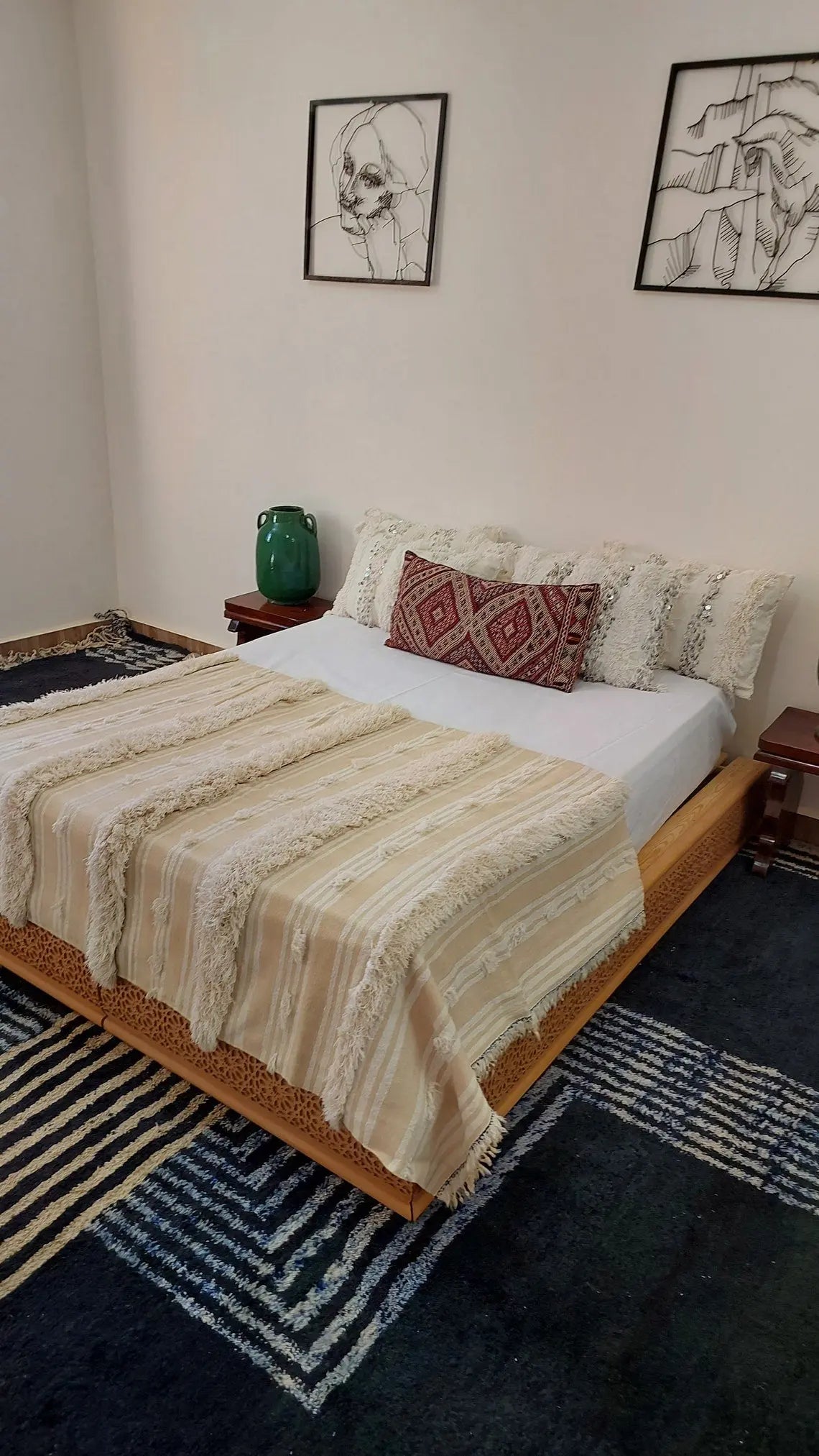 Moroccan Wedding Blanket, "Mona" Authentic Berber, Handira, Throw Blanket. 4x6.5ft MoroccanBazzArts