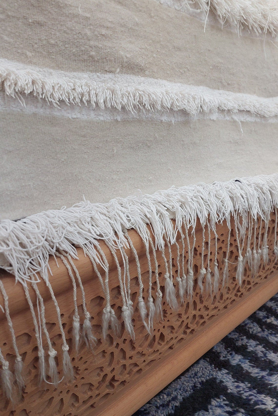 Vintage Moroccan Berber Handira: Handmade Ivory Wool Wedding Blanket - Authentic Tribal Textile MoroccanBazzArts