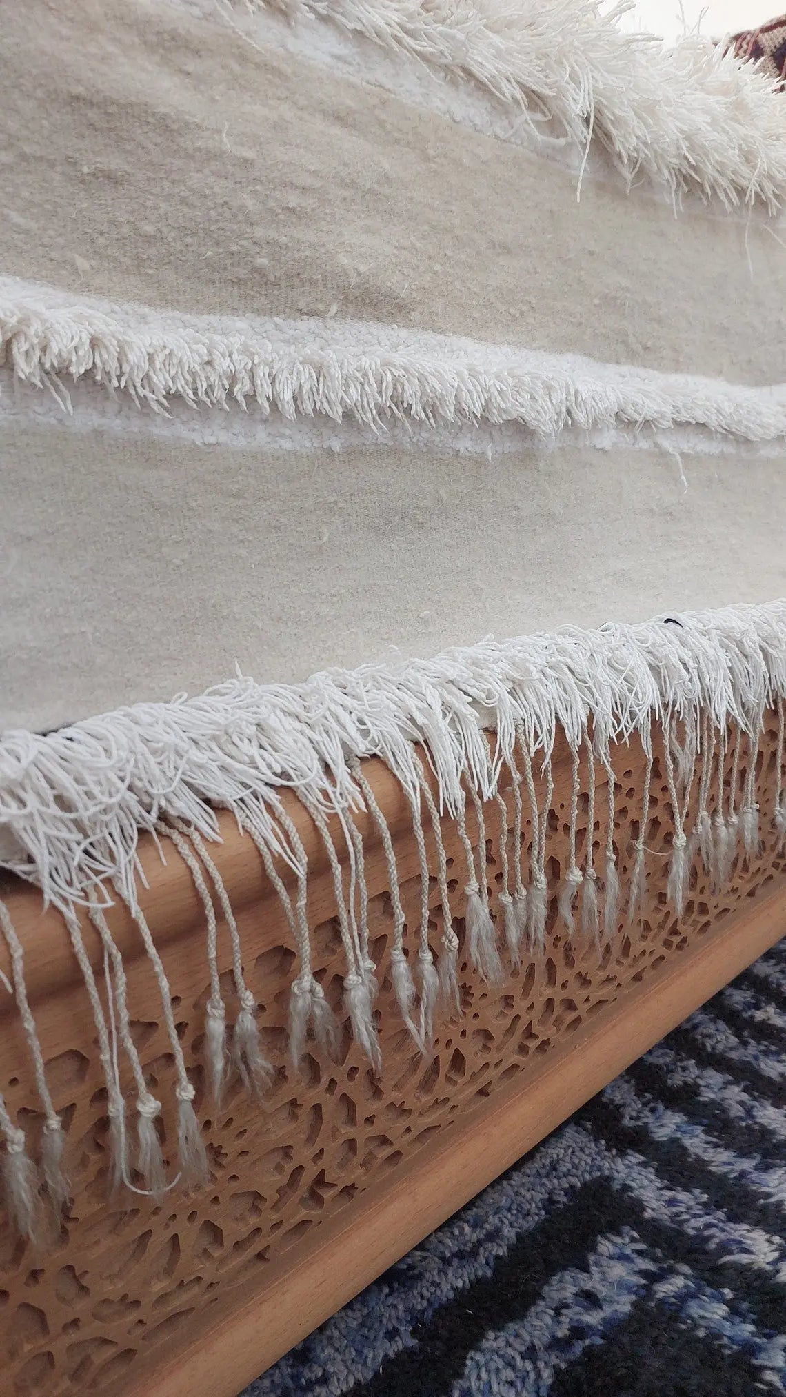 Vintage Moroccan Berber Handira: Handmade Ivory Wool Wedding Blanket - Authentic Tribal Textile MoroccanBazzArts