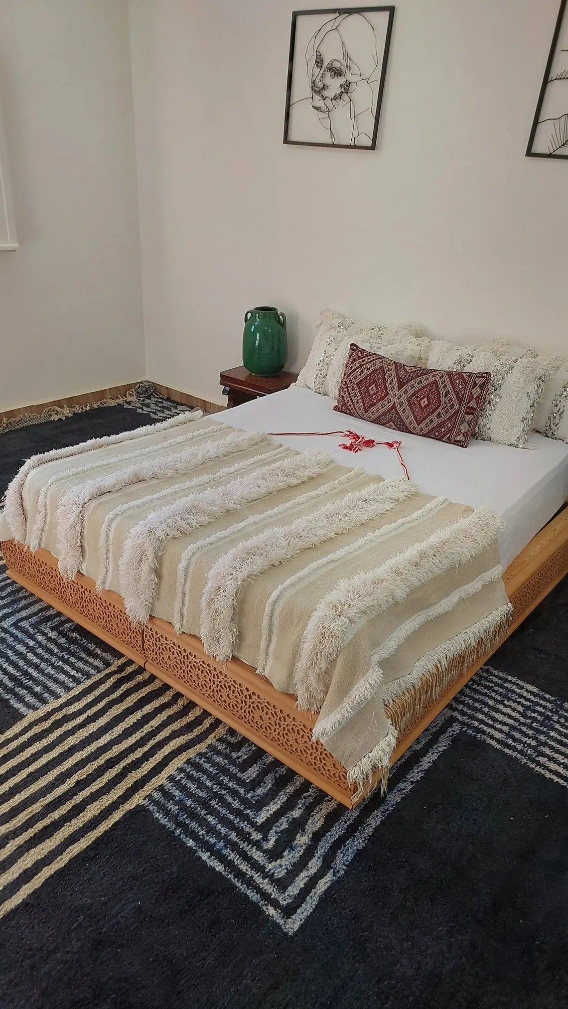 Vintage Moroccan Berber Handira: Handmade Ivory Wool Wedding Blanket - Authentic Tribal Textile MoroccanBazzArts