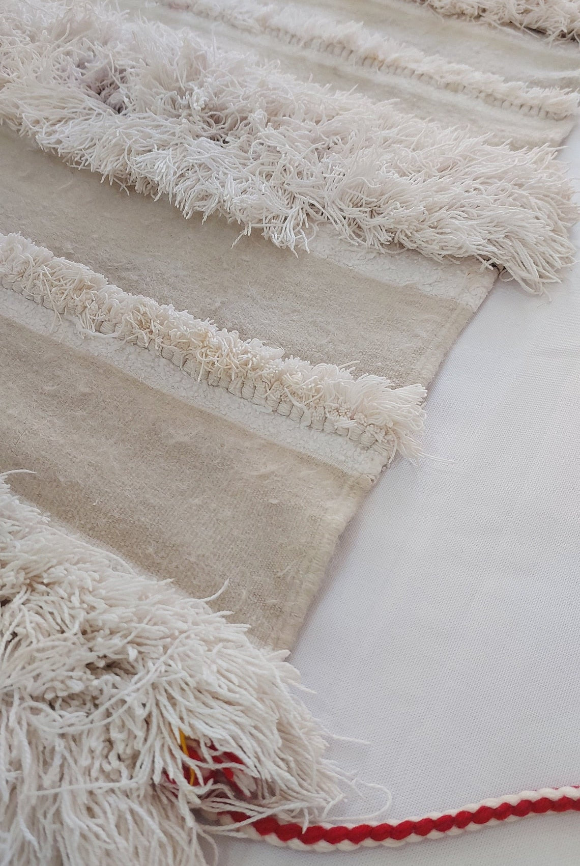 Vintage Moroccan Berber Handira: Handmade Ivory Wool Wedding Blanket - Authentic Tribal Textile MoroccanBazzArts