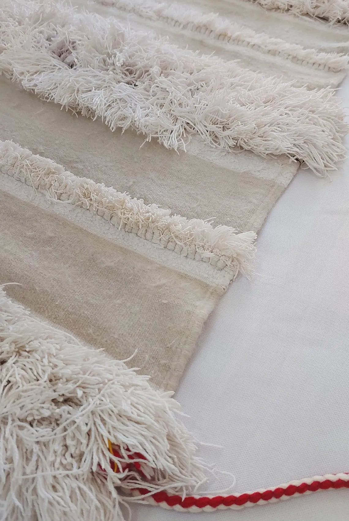 Vintage Moroccan Berber Handira: Handmade Ivory Wool Wedding Blanket - Authentic Tribal Textile MoroccanBazzArts