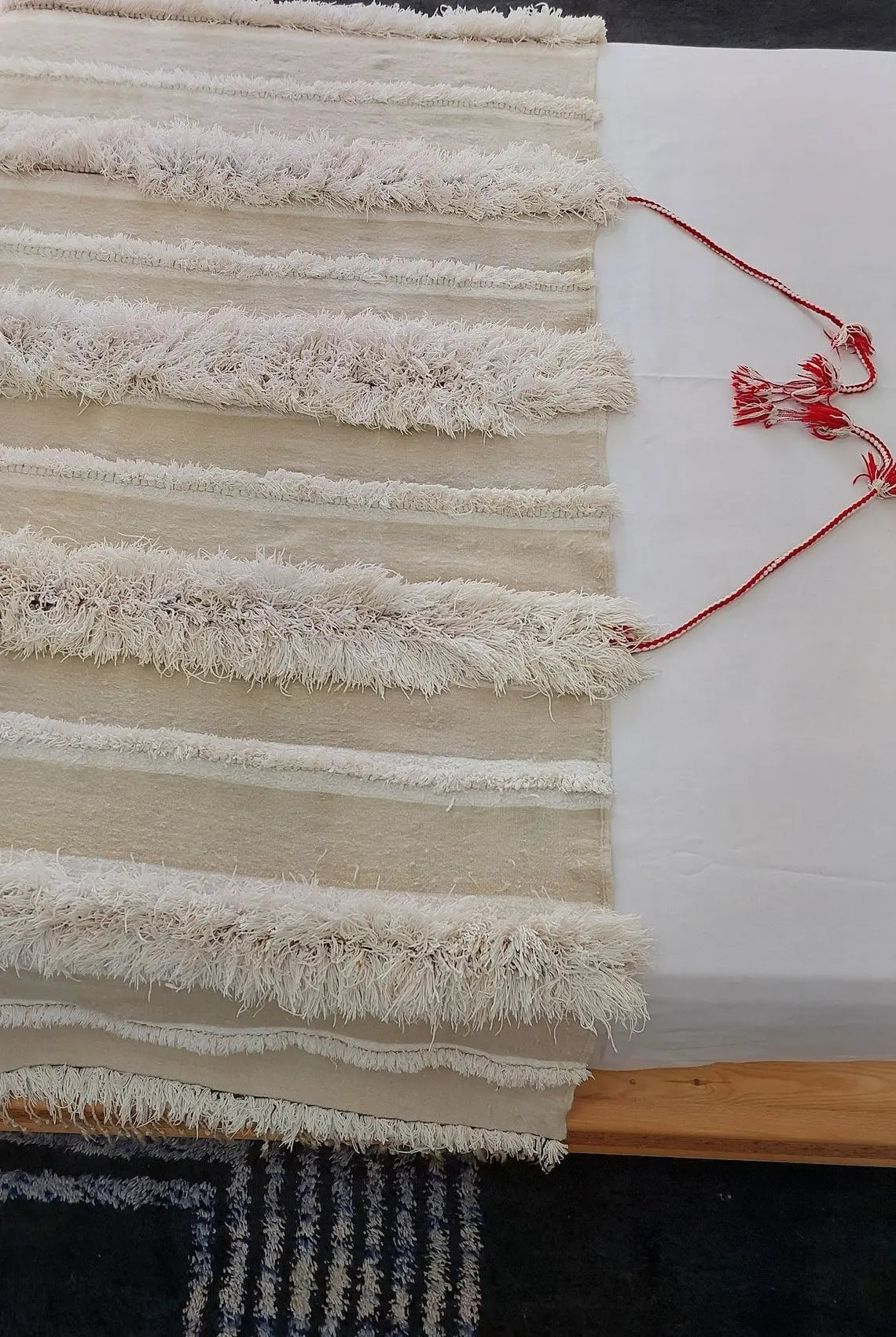 Vintage Moroccan Berber Handira: Handmade Ivory Wool Wedding Blanket - Authentic Tribal Textile MoroccanBazzArts