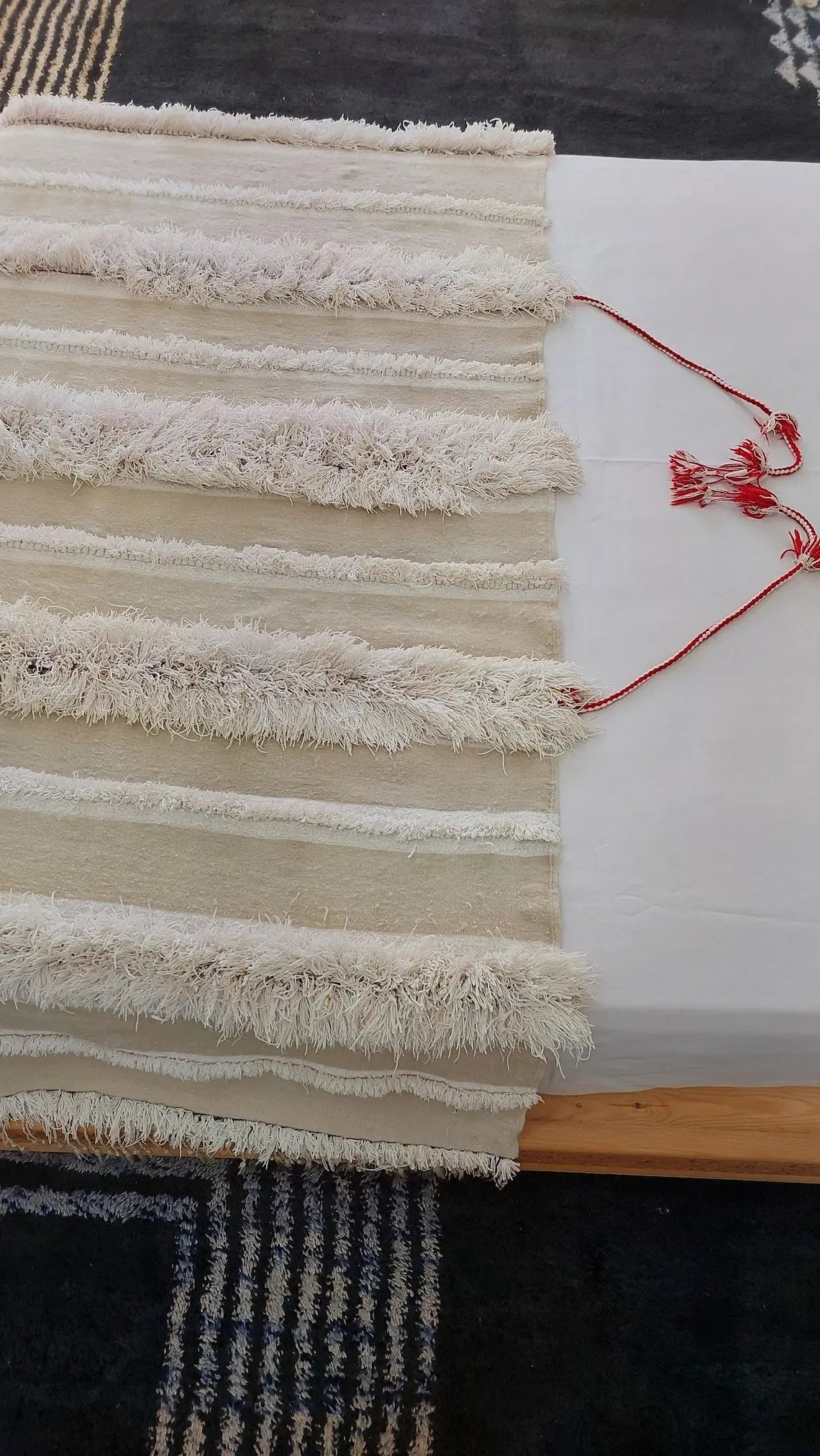 Vintage Moroccan Berber Handira: Handmade Ivory Wool Wedding Blanket - Authentic Tribal Textile MoroccanBazzArts
