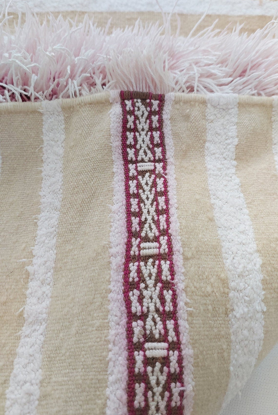 Vintage Moroccan Berber Wedding Handira: Authentic Handwoven Blanket Without Sequins (3.9x5.6 ft) MoroccanBazzArts