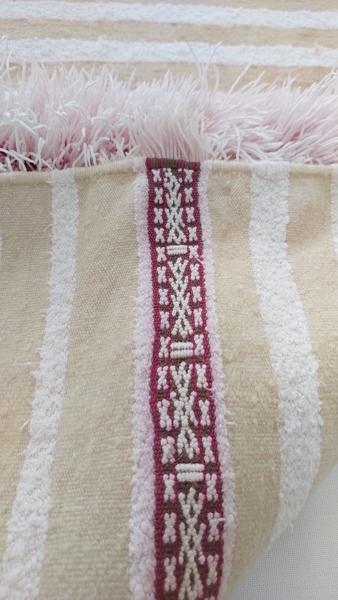 Vintage Moroccan Berber Wedding Handira: Authentic Handwoven Blanket Without Sequins (3.9x5.6 ft) MoroccanBazzArts