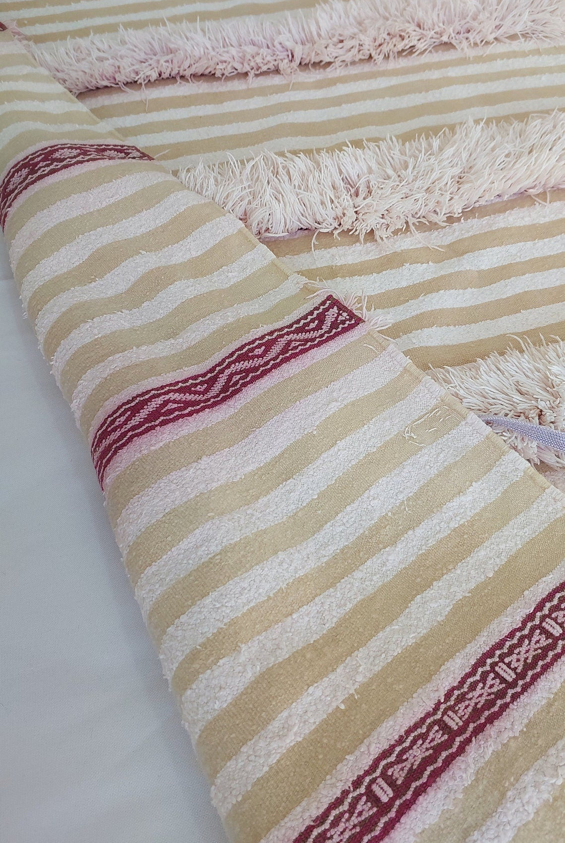 Vintage Moroccan Berber Wedding Handira: Authentic Handwoven Blanket Without Sequins (3.9x5.6 ft) MoroccanBazzArts