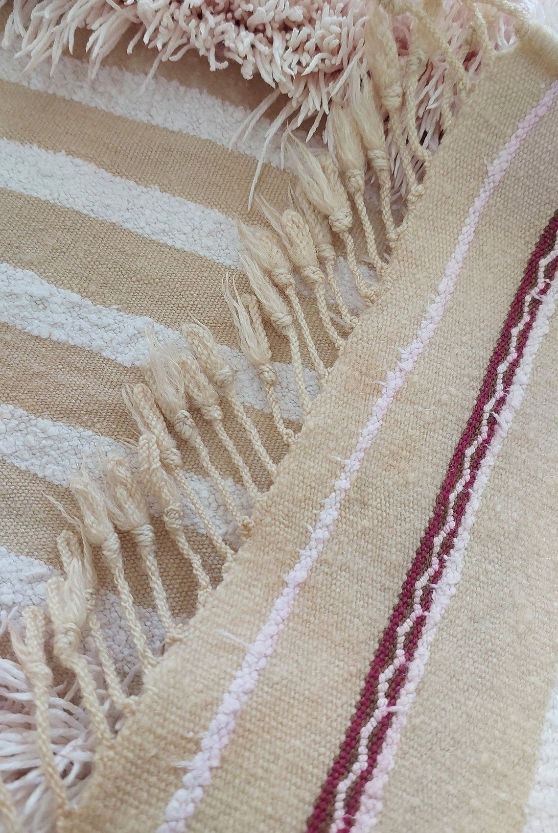 Vintage Moroccan Berber Wedding Handira: Authentic Handwoven Blanket Without Sequins (3.9x5.6 ft) MoroccanBazzArts