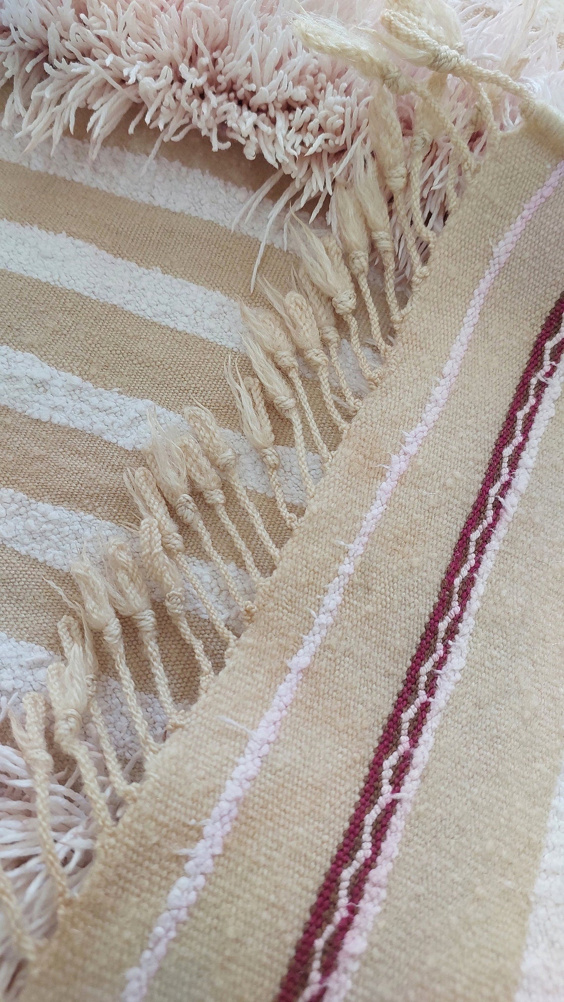 Vintage Moroccan Berber Wedding Handira: Authentic Handwoven Blanket Without Sequins (3.9x5.6 ft) MoroccanBazzArts