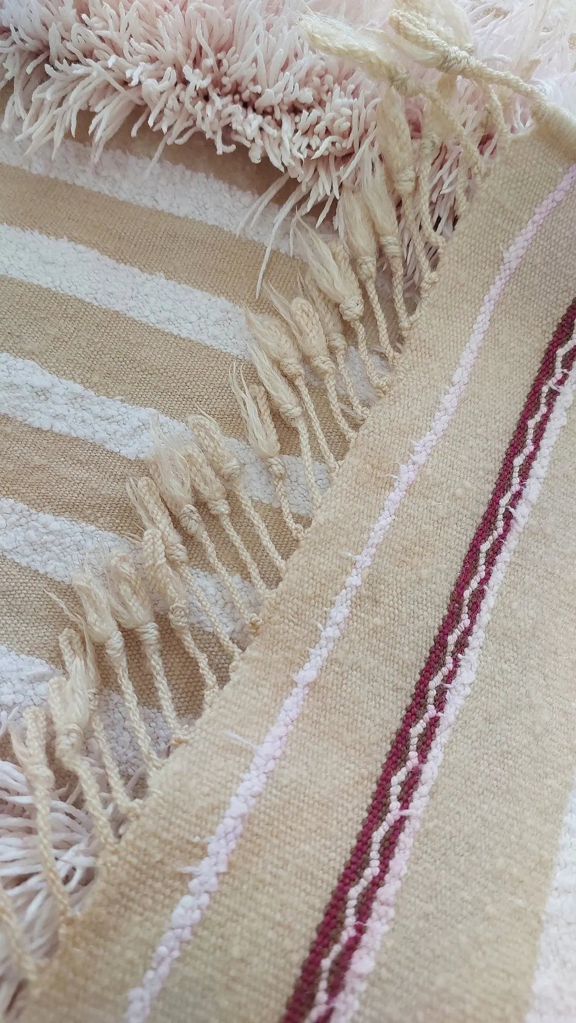 Vintage Moroccan Berber Wedding Handira: Authentic Handwoven Blanket Without Sequins (3.9x5.6 ft) MoroccanBazzArts