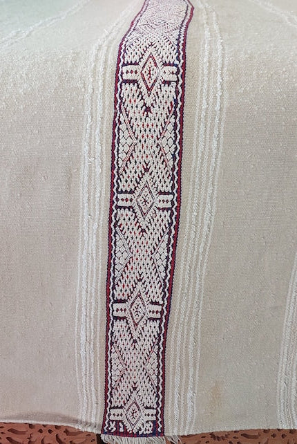 Handira Bed Throw Cream Fringe: Authentic Moroccan 4x7ft Boho Blanket Neutral Sofa Decor MoroccanBazzArts