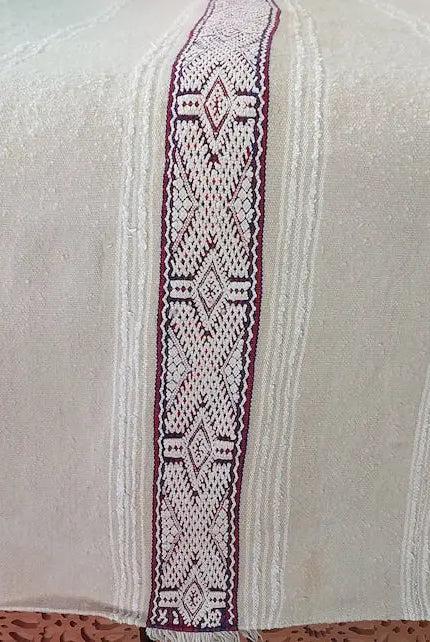 Handira Bed Throw Cream Fringe: Authentic Moroccan 4x7ft Boho Blanket Neutral Sofa Decor MoroccanBazzArts