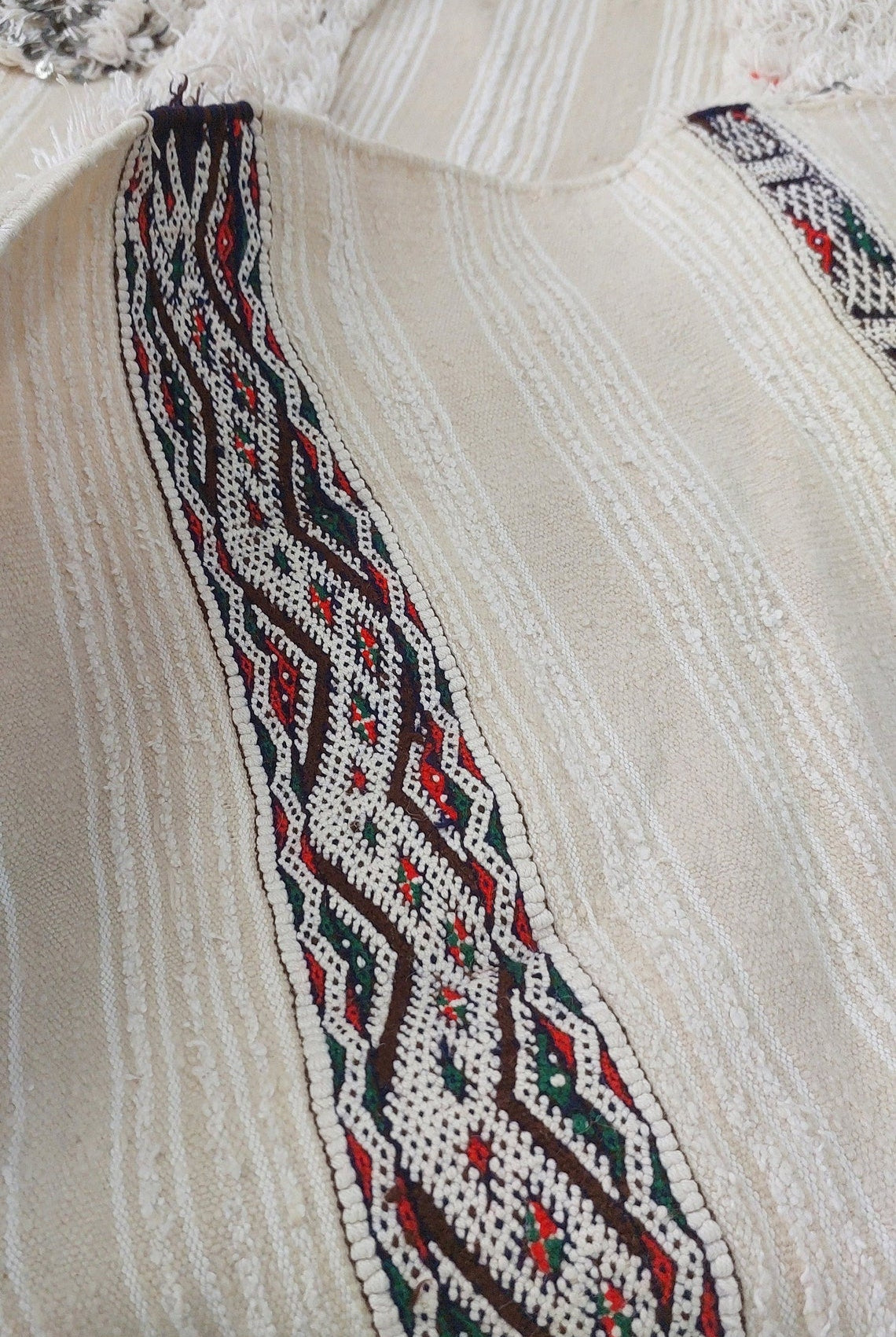 Handira Moroccan Wedding Blanket: Large Ivory Vintage Decor With Sequins, Tassels, Bohemian Century Berber Style MoroccanBazzArts