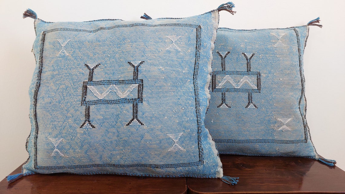 Set Of Two Handmade Cactus Silk Pillows Cases MoroccanBazzArts