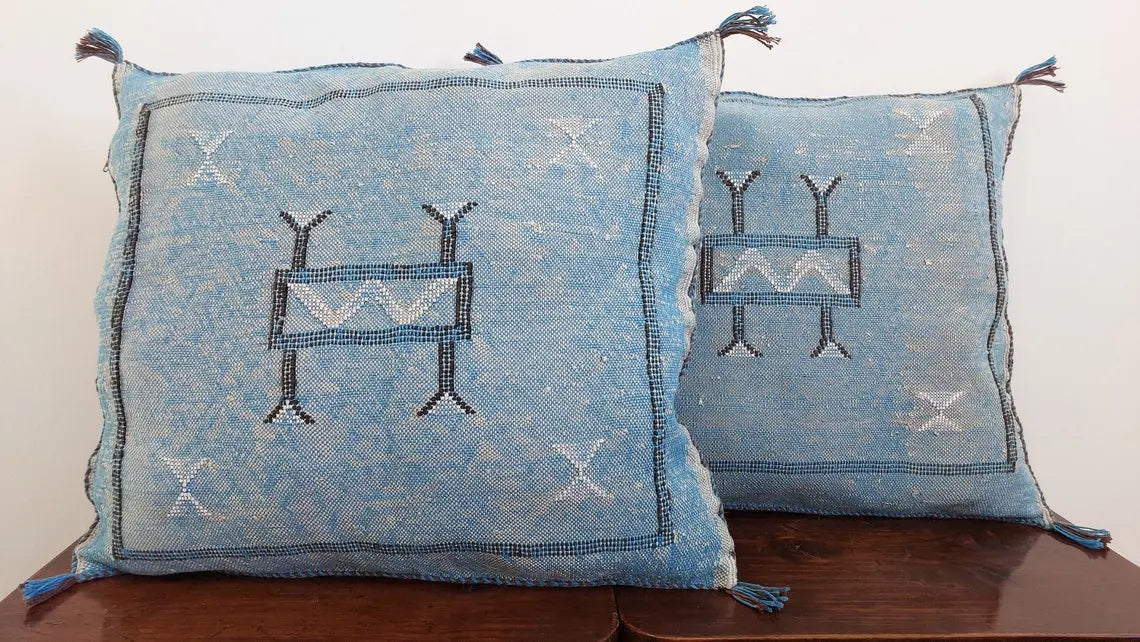 Set Of Two Handmade Cactus Silk Pillows Cases MoroccanBazzArts