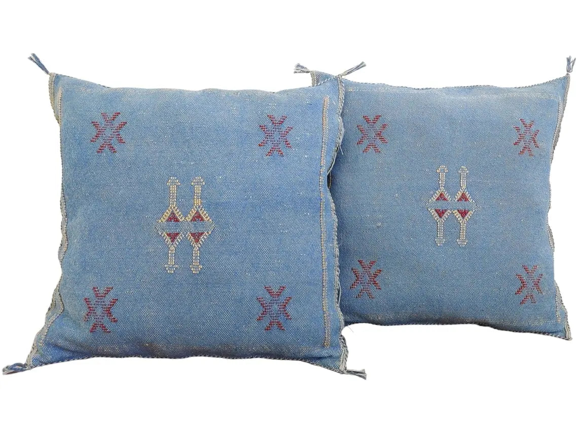 Set Of Two Handmade Cactus Silk Pillows Cases MoroccanBazzArts