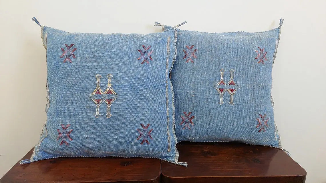 Set Of Two Handmade Cactus Silk Pillows Cases MoroccanBazzArts