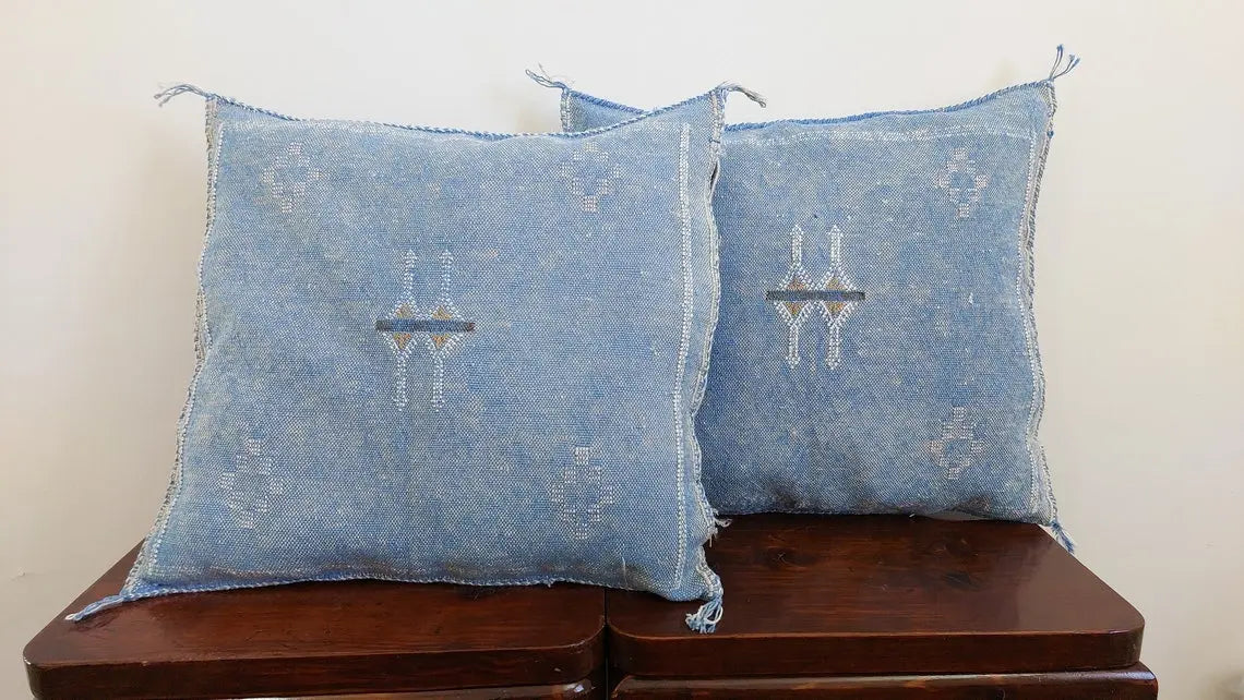 Set Of Two Handmade Cactus Silk Pillows Cases MoroccanBazzArts