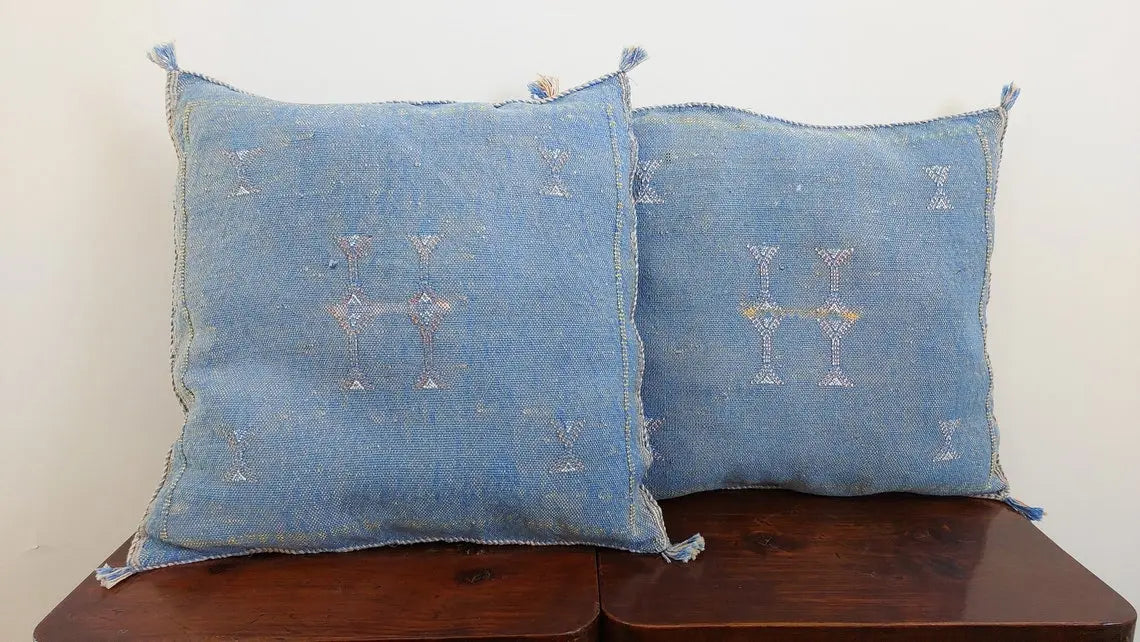 Set Of Two Handmade Cactus Silk Pillows Cases MoroccanBazzArts